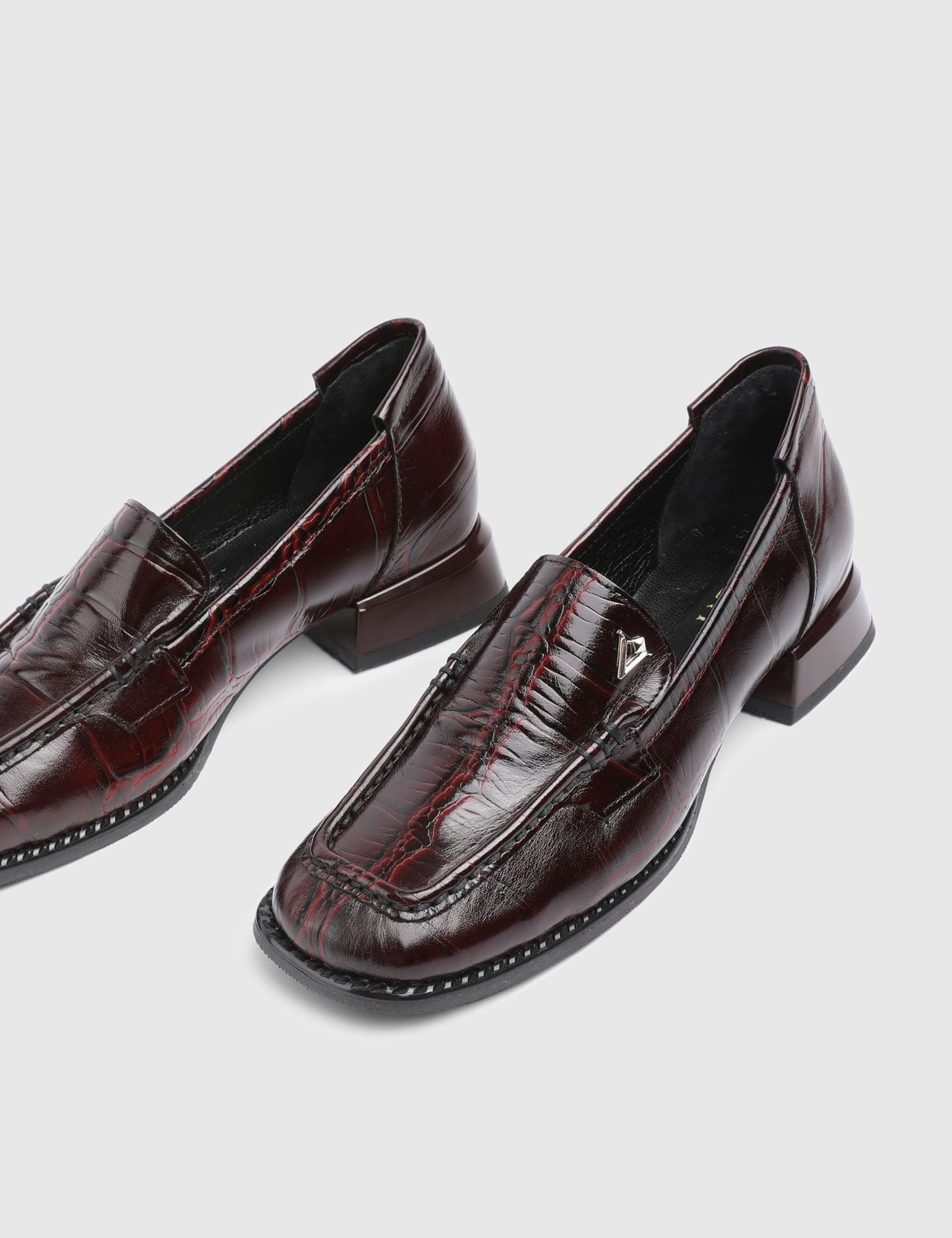 Sienna Hakiki Deri Kroko Desenli Kadın Bordo Loafer