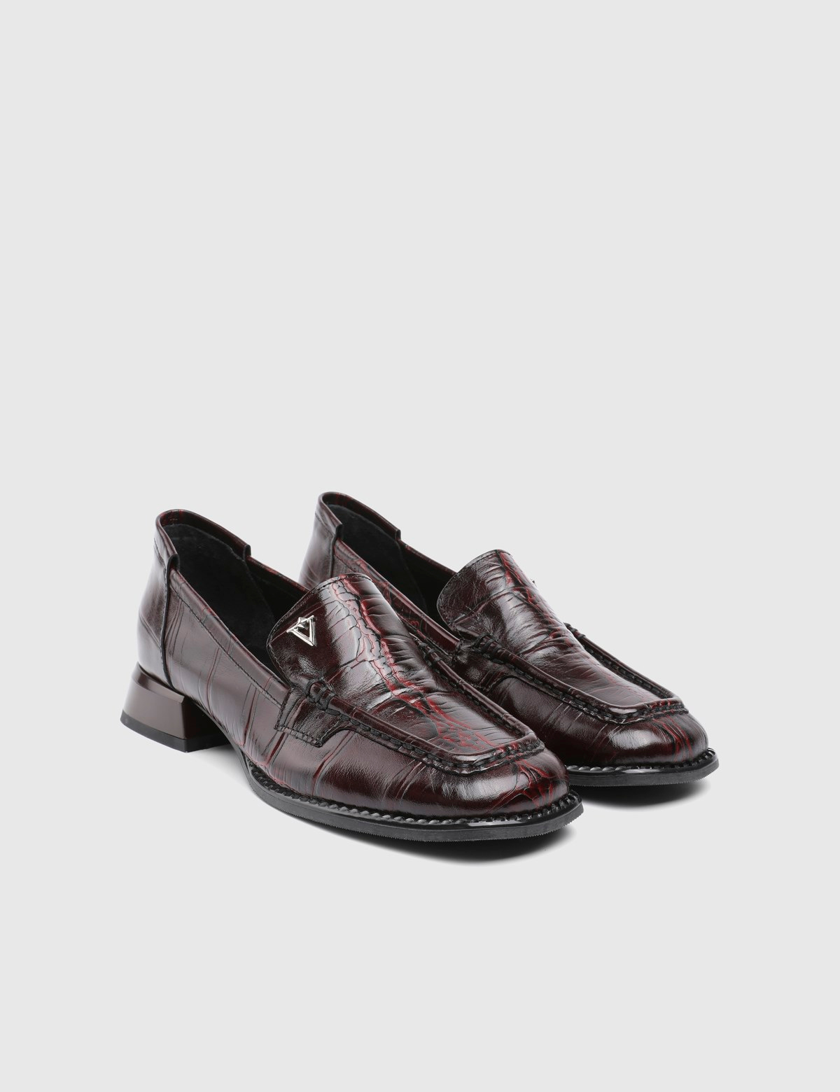 Sienna Hakiki Deri Kroko Desenli Kadın Bordo Loafer