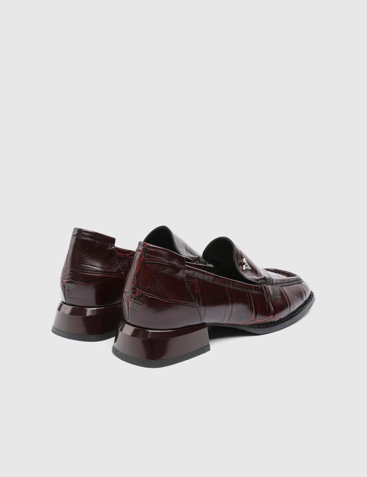 Sienna Hakiki Deri Kroko Desenli Kadın Bordo Loafer