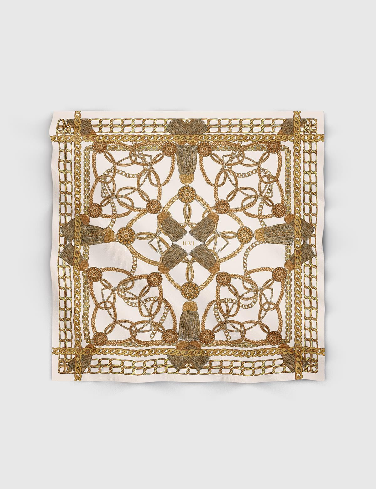 Solros Beige-Mustard Silk Twill Women's Scarf