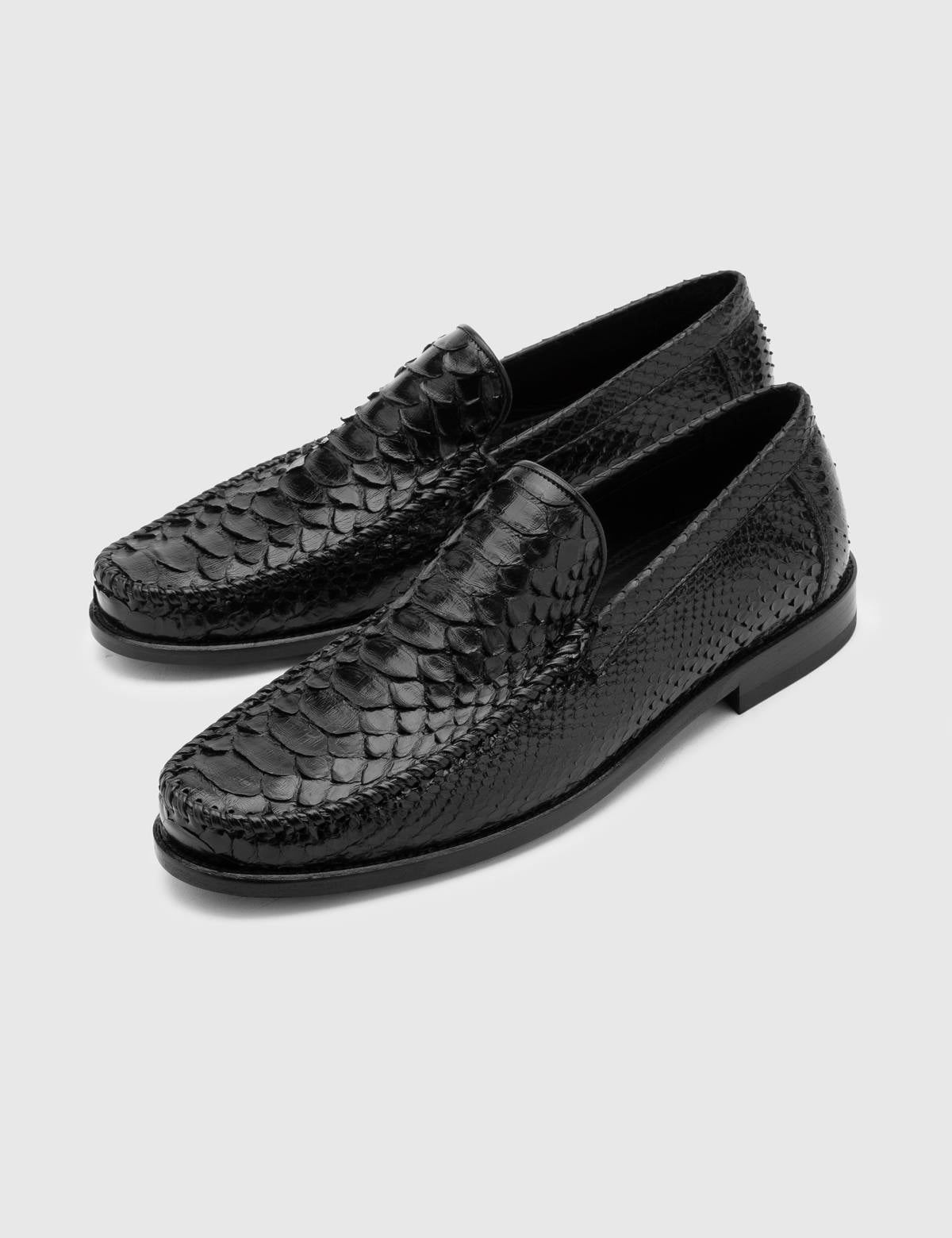 Srosh Black Snake Leather Men's Classic Shoe