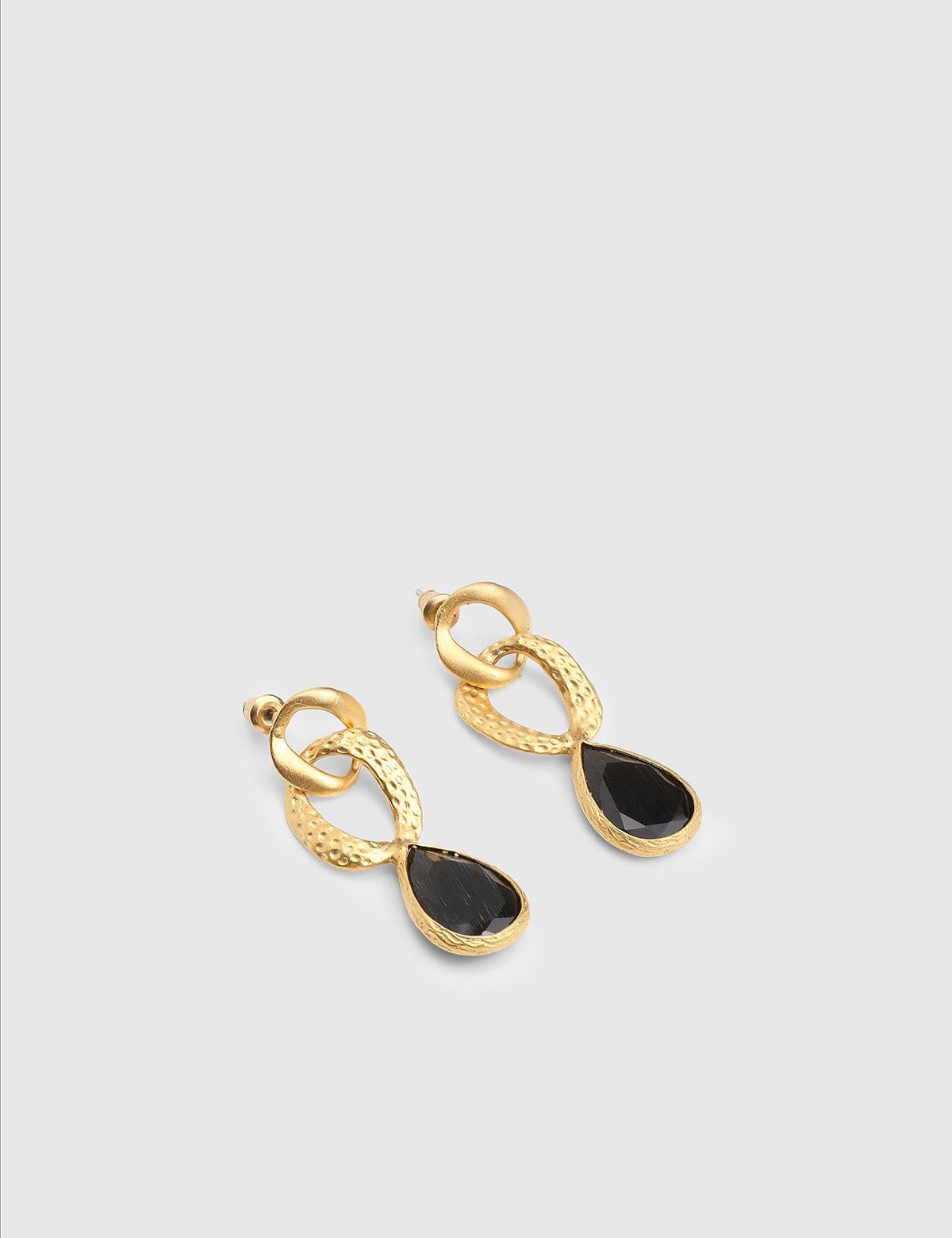Swanky Gold Women's Earrings with Grey Stones