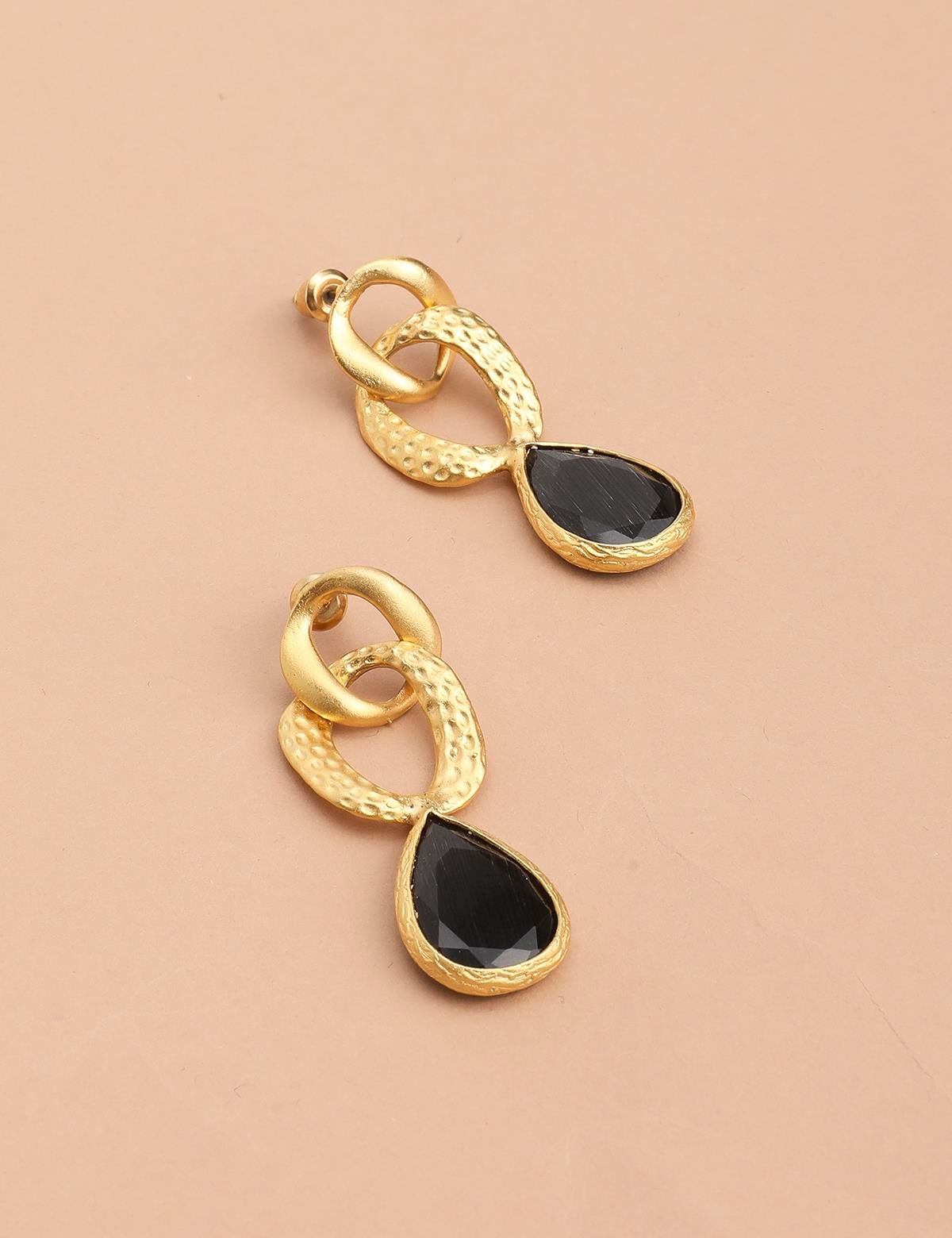 Swanky Gold Women's Earrings with Grey Stones
