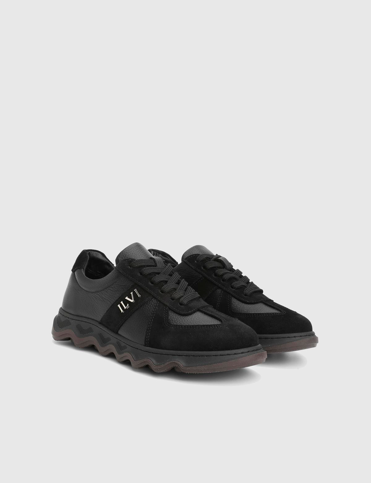 Tafsa Black Floater Leather Suede Women's Sneaker