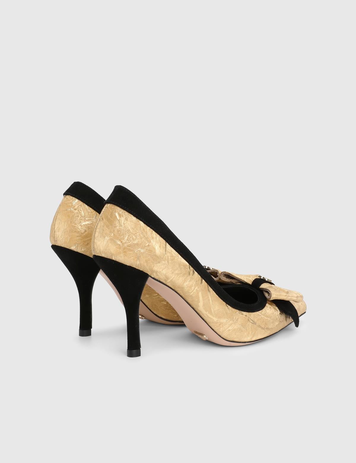 Tasita Gold Leather Fabric Women's Pump