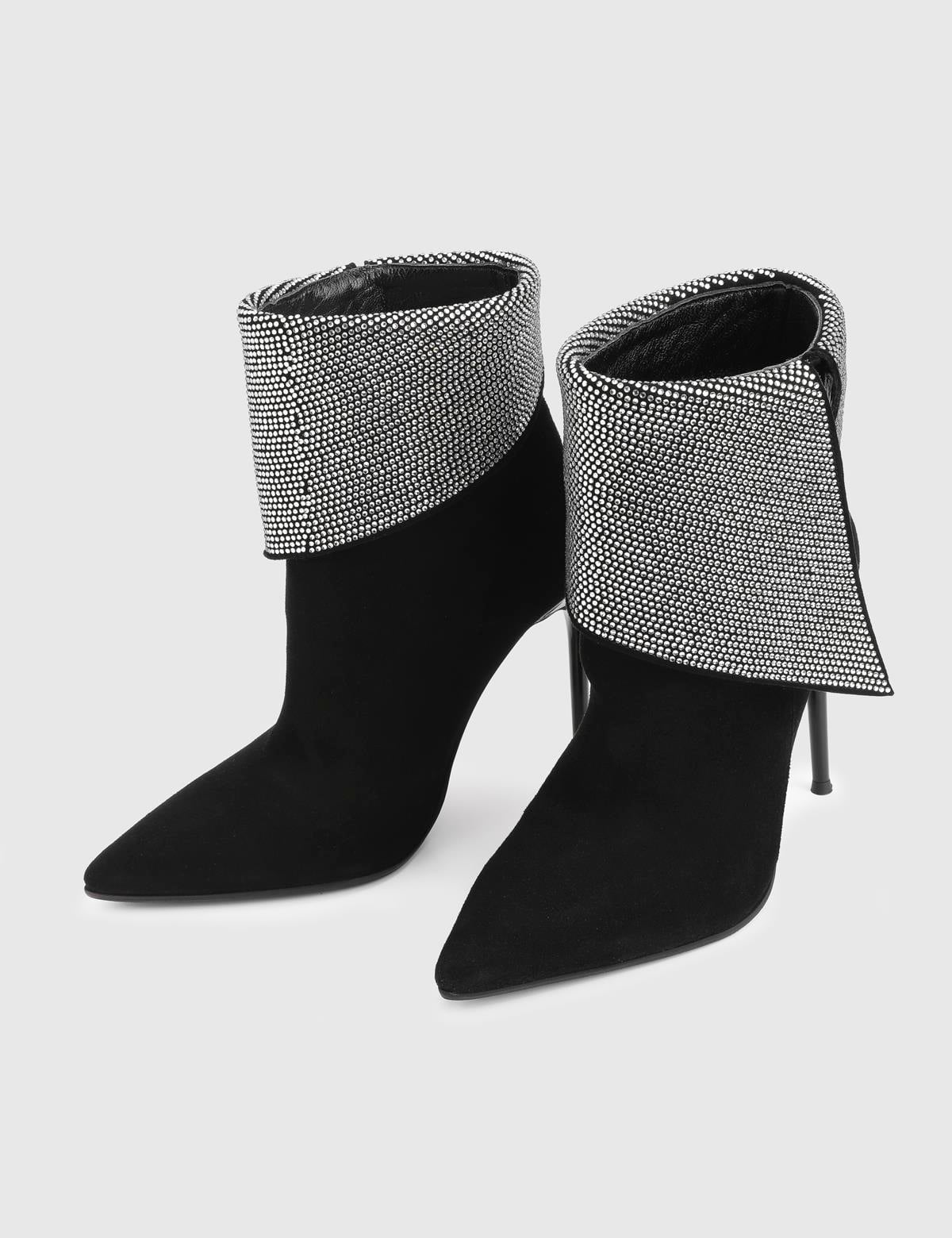 Tenerife Black Suede Leather Women's Heeled Boot