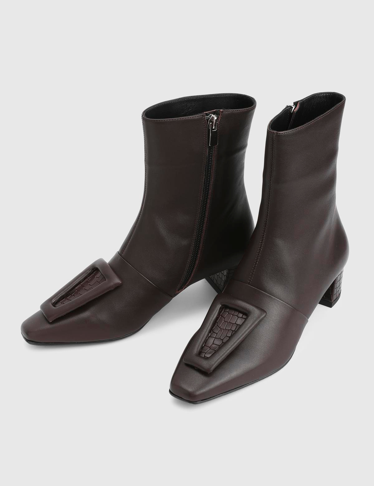 Tienta Brown Crocodile Leather Women's Heeled Boot