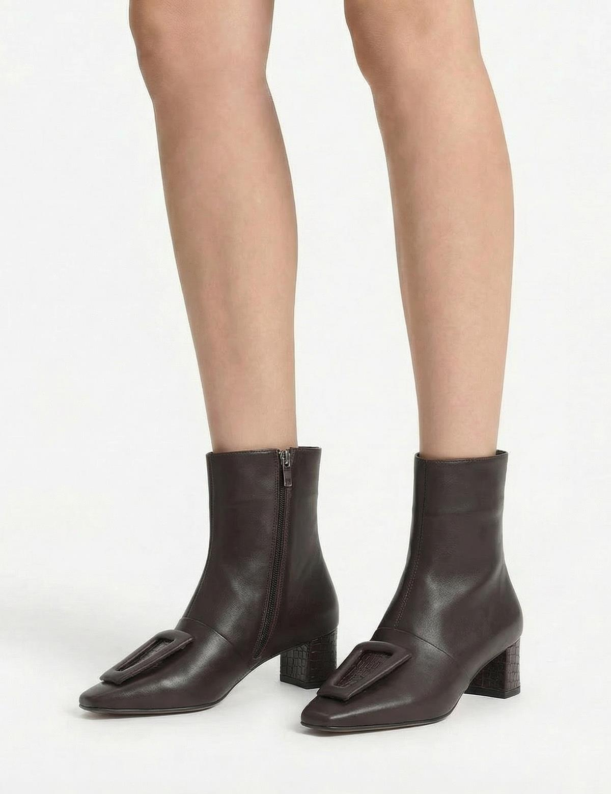 Tienta Brown Crocodile Leather Women's Heeled Boot