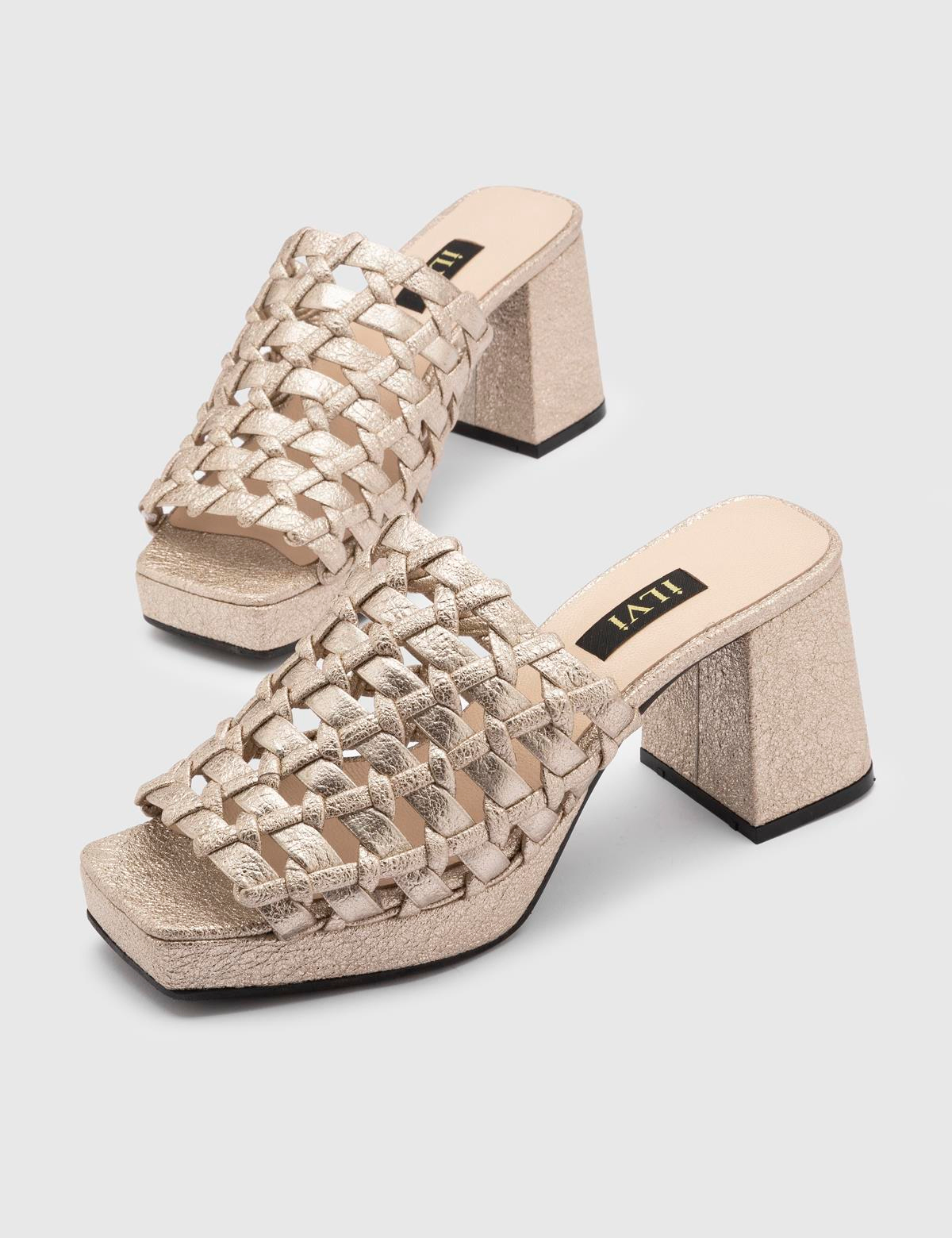Tormey Gold Printed Leather Women's Heeled Slide
