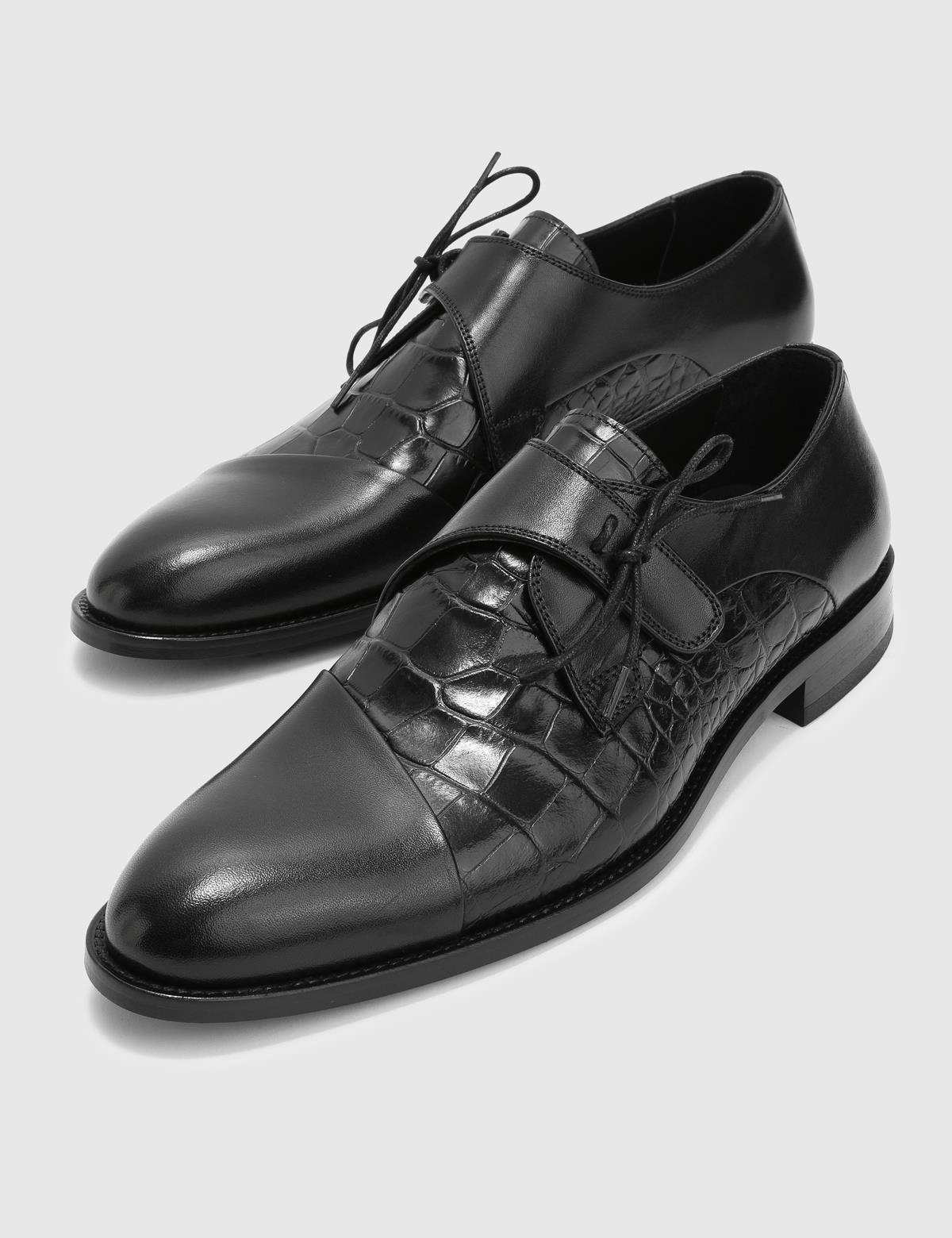 Toure Black Leather-Crocodile Men's Classic Shoe