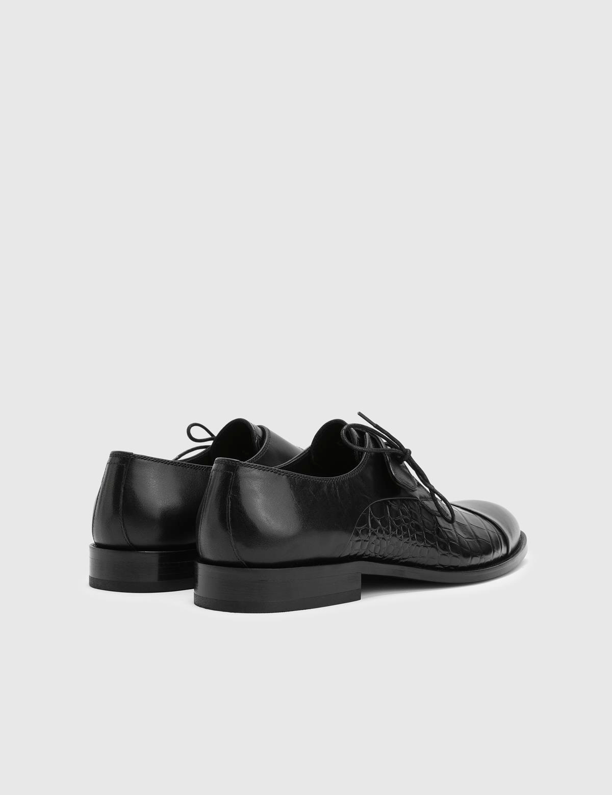 Toure Black Leather-Crocodile Men's Classic Shoe