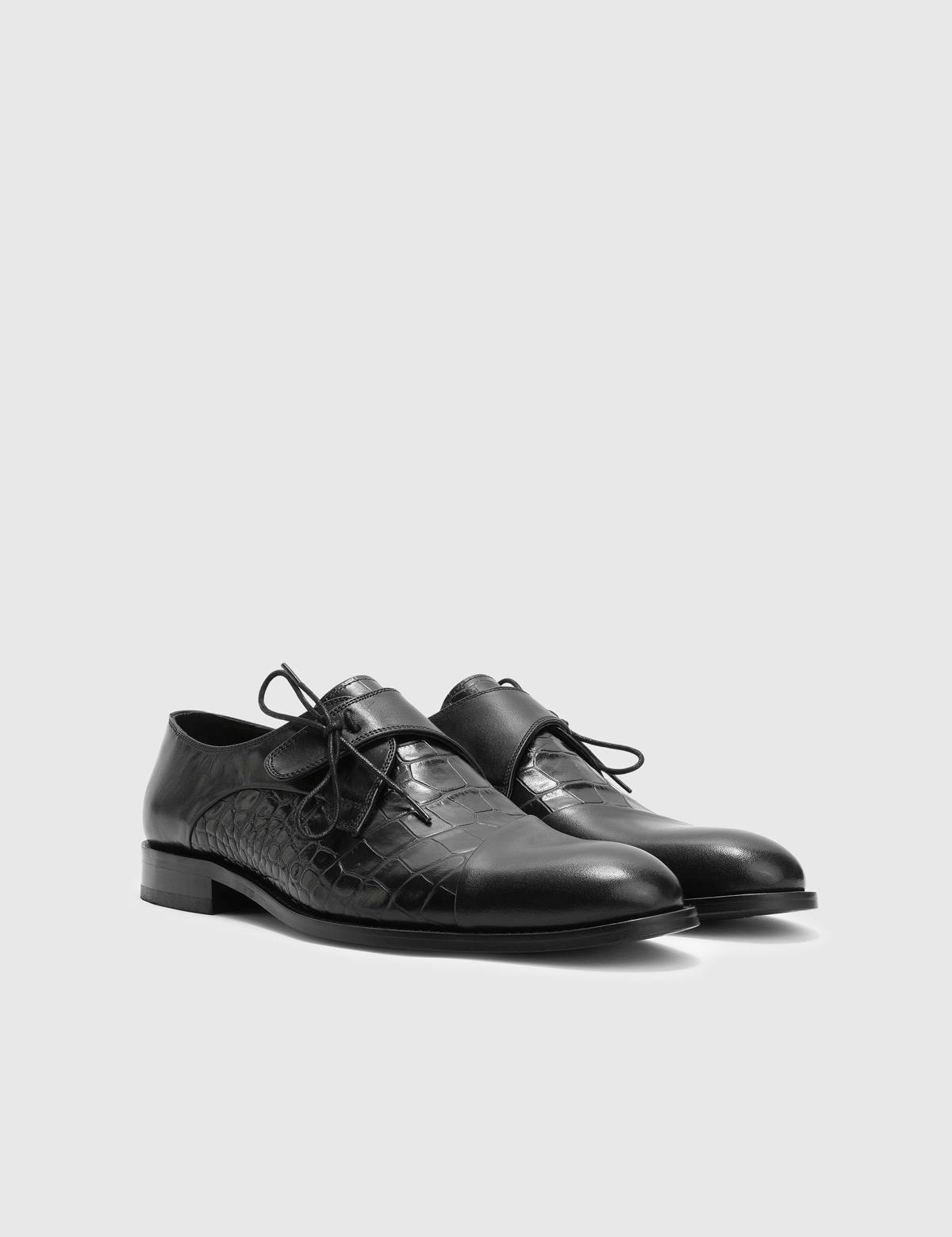 Toure Black Leather-Crocodile Men's Classic Shoe