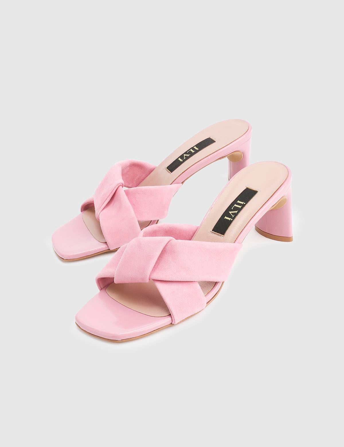 Trina Pink Suede Leather Women's Heeled Slide