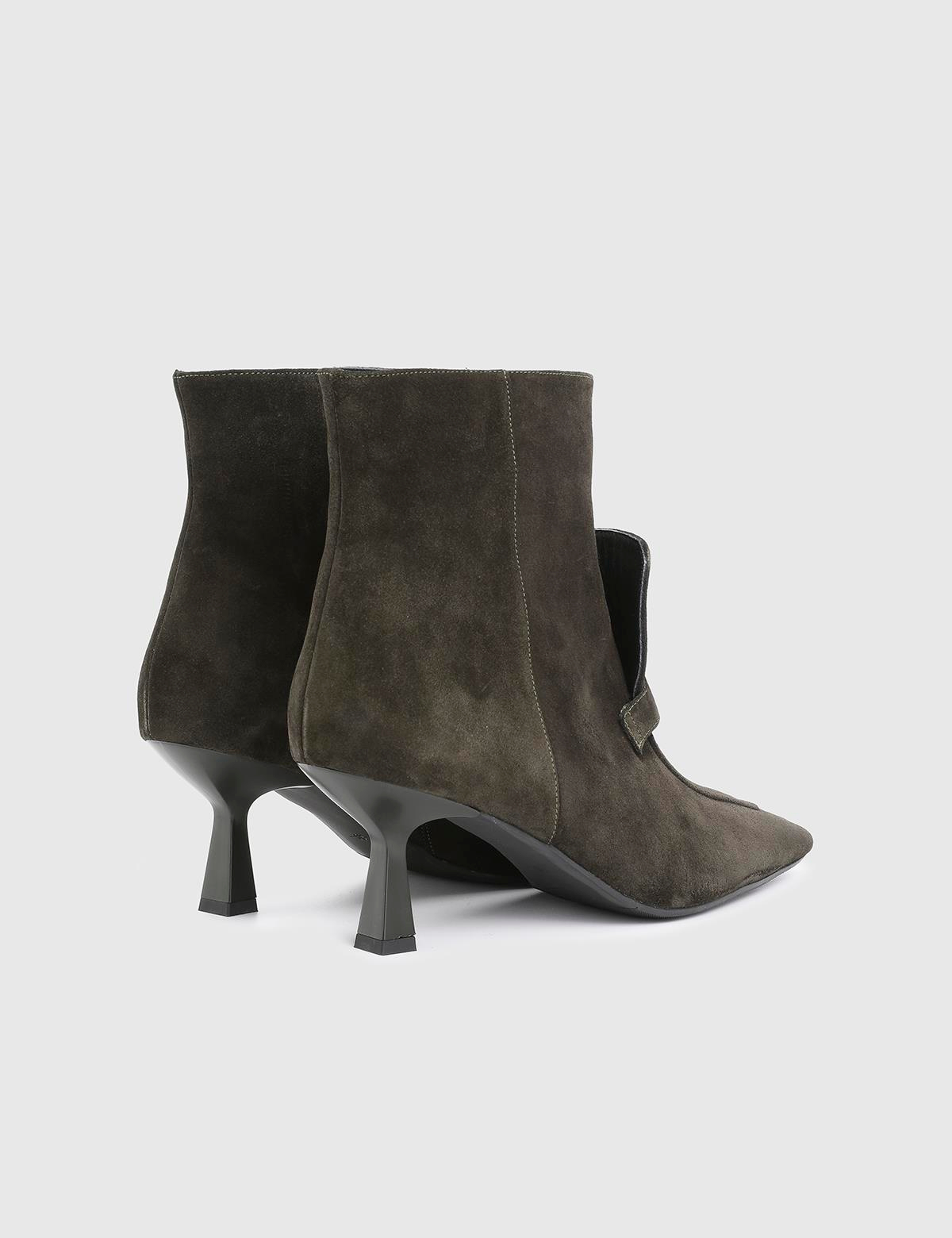 Tufty Khaki Suede Leather Women's Heeled Boot