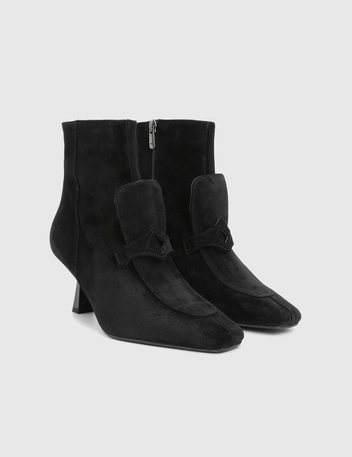 Tufty Black Suede Leather Women's Heeled Boot