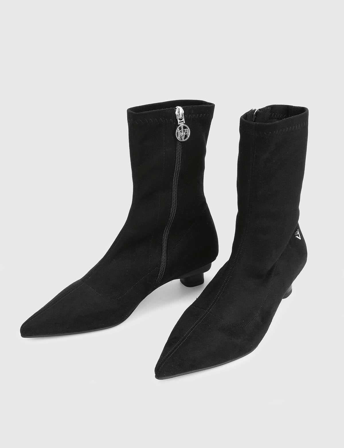 Vasanta Black Suede Leather Women's Heeled Stretch Boot