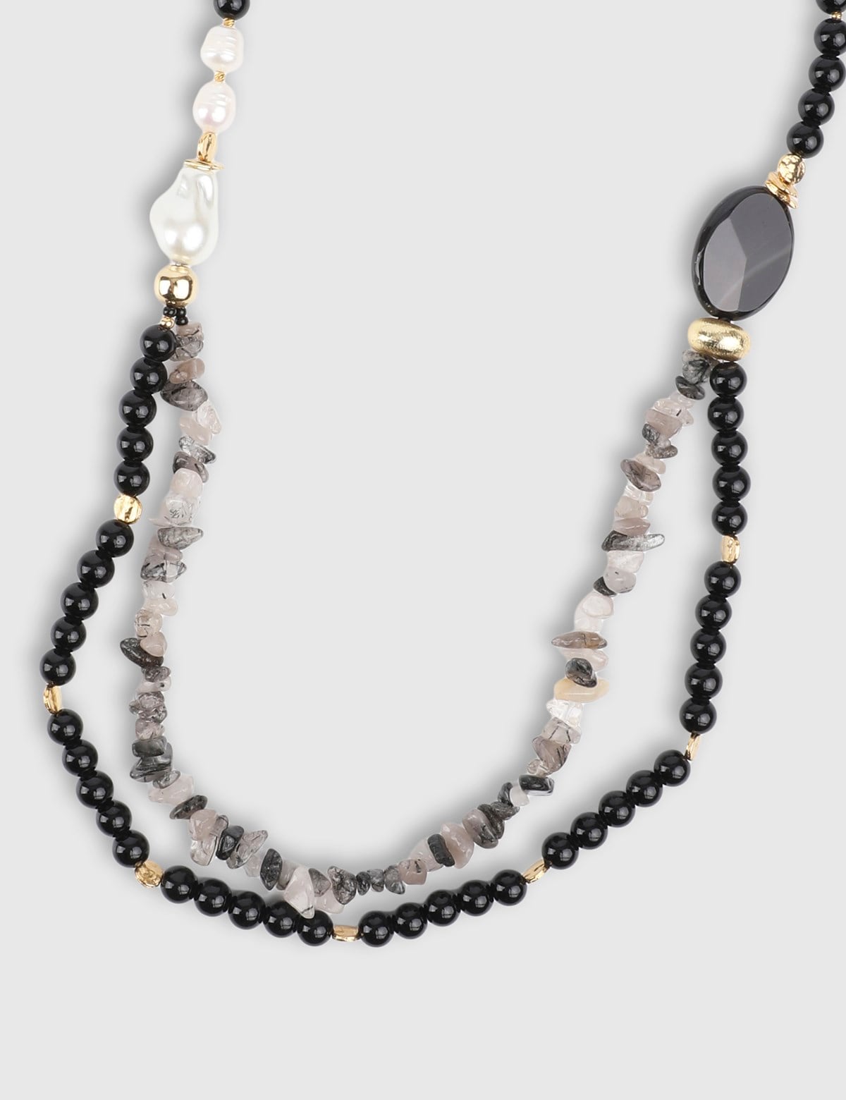 Velour Gold Women's Necklace with Black Stones