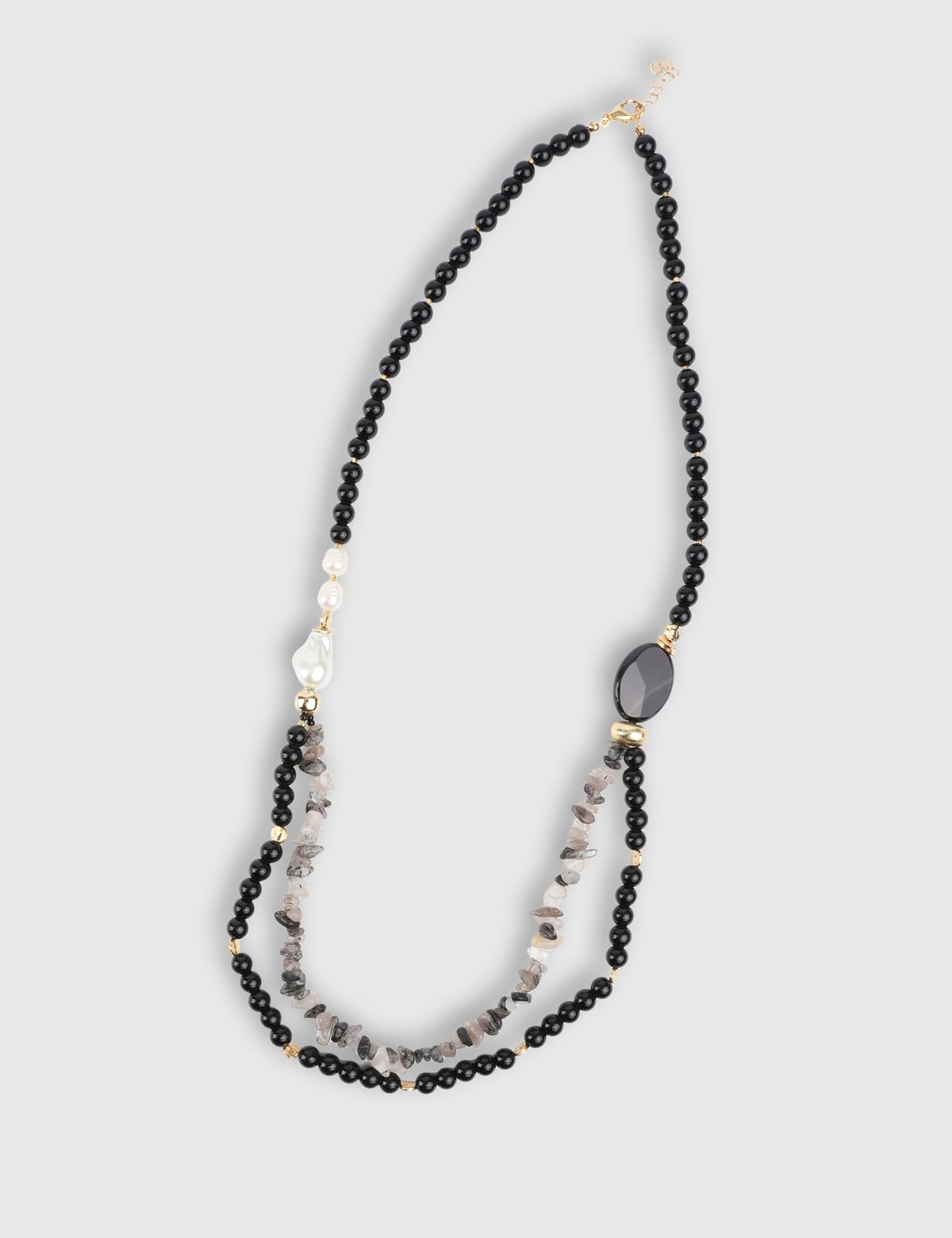 Velour Gold Women's Necklace with Black Stones
