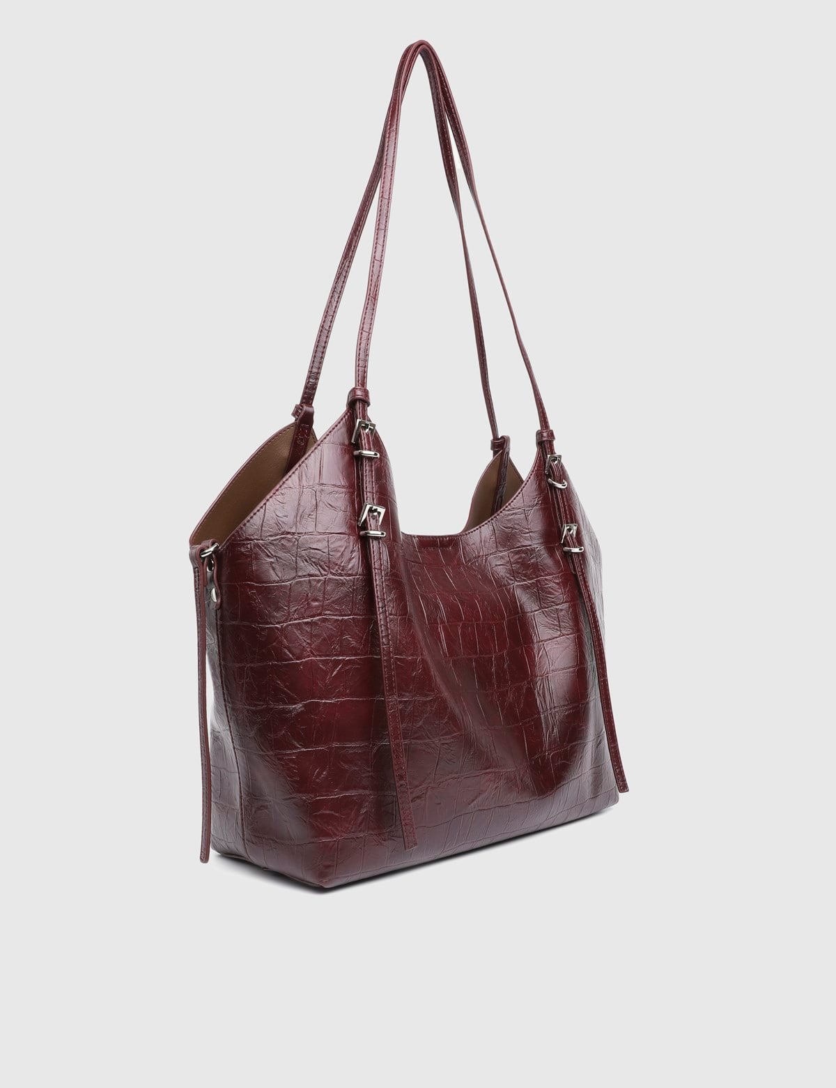 Vesperine Kadın Kroko Desenli Bordo Omuz Çantası