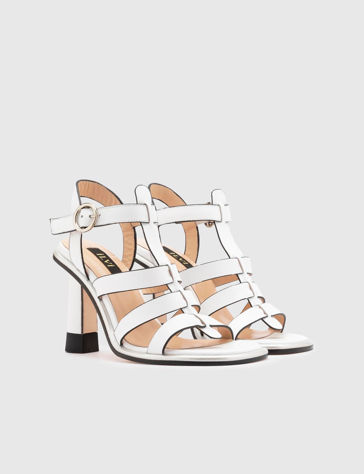 Vitale White Leather Women's Heeled Sandal