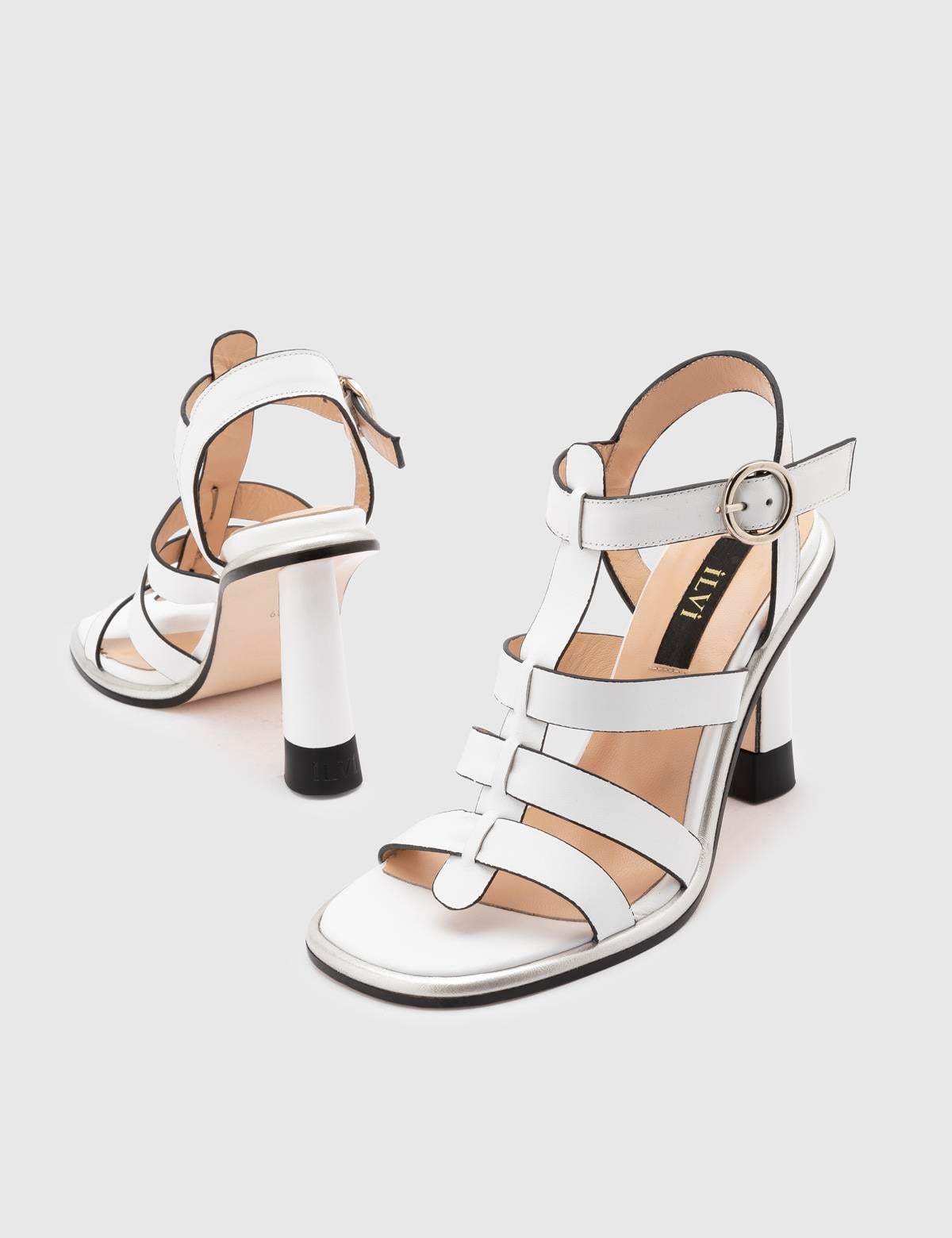 Vitale White Leather Women's Heeled Sandal