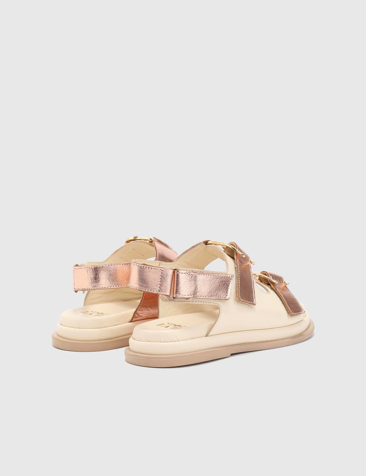 Vladıka Beige Leather Women's Sandal