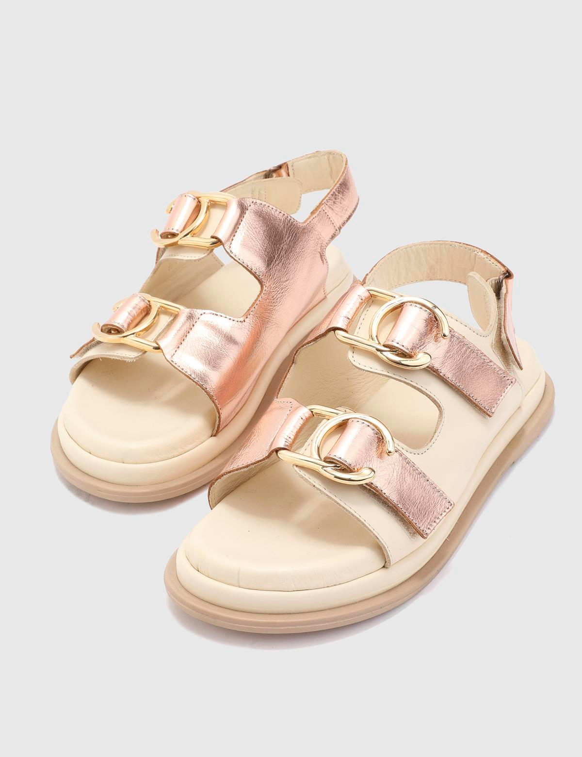 Vladıka Beige Leather Women's Sandal