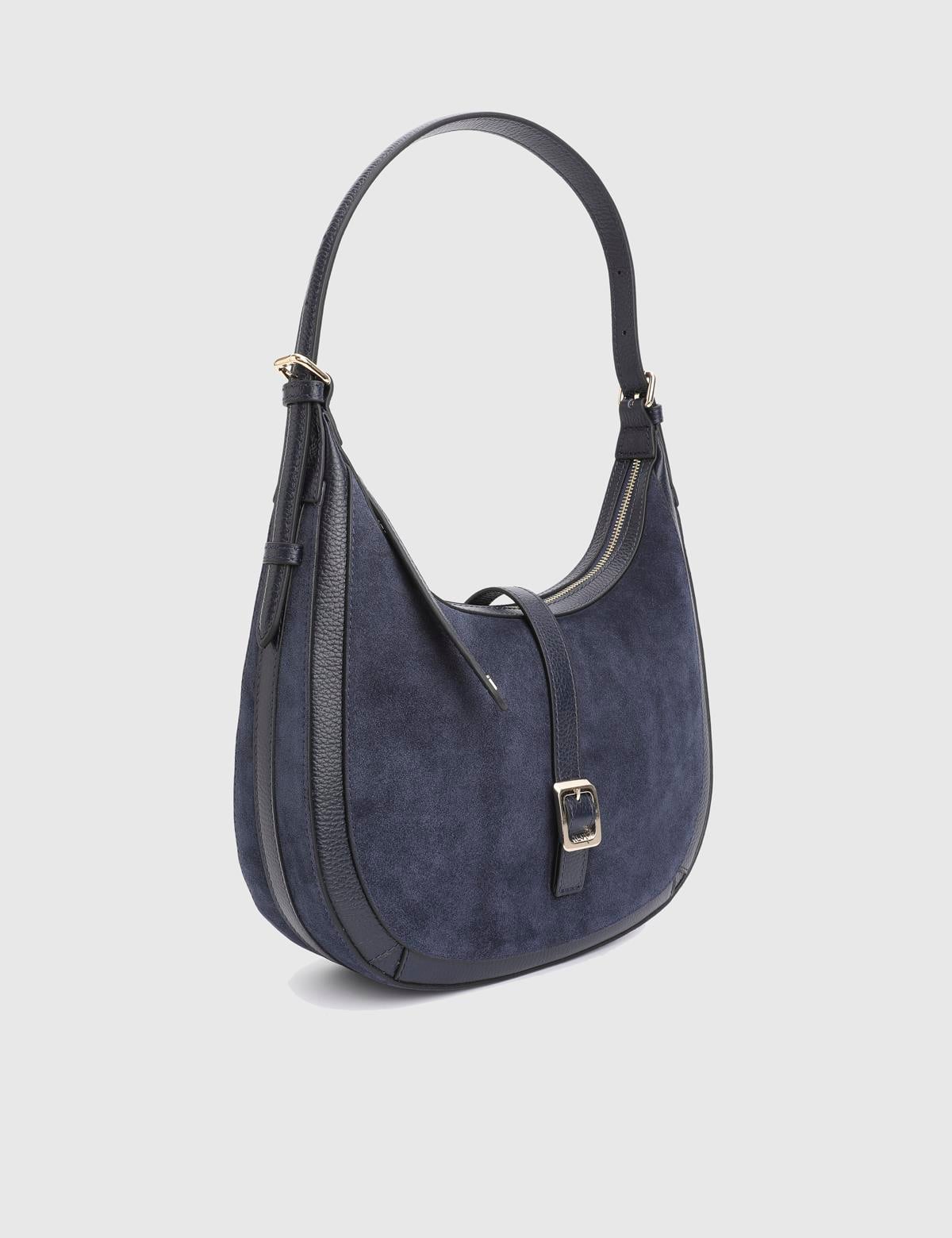 Vlasyi Navy Blue Suede Leather Crocodile Women's Shoulder Bag