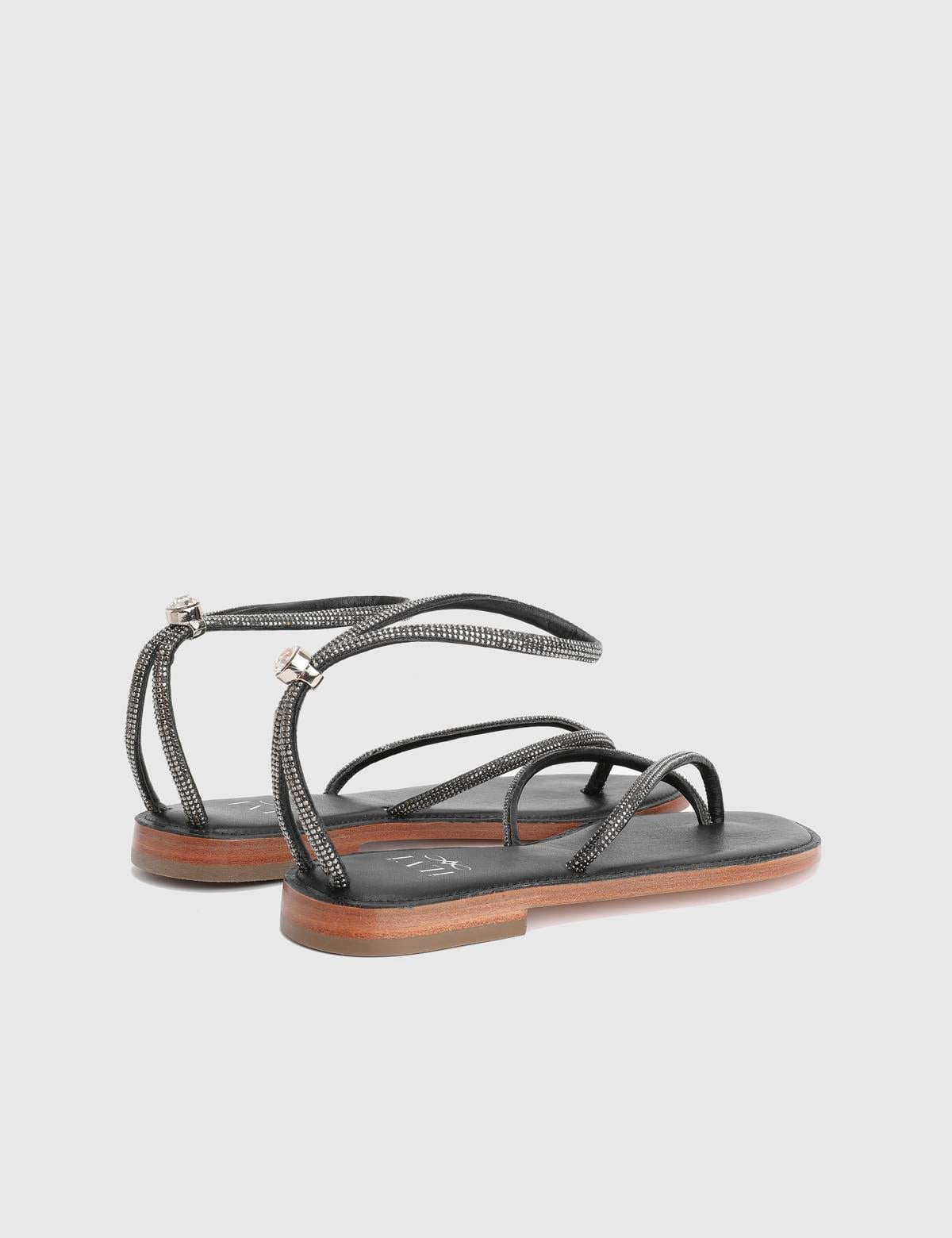 Yuhgara Black Floater Leather Women's Sandal