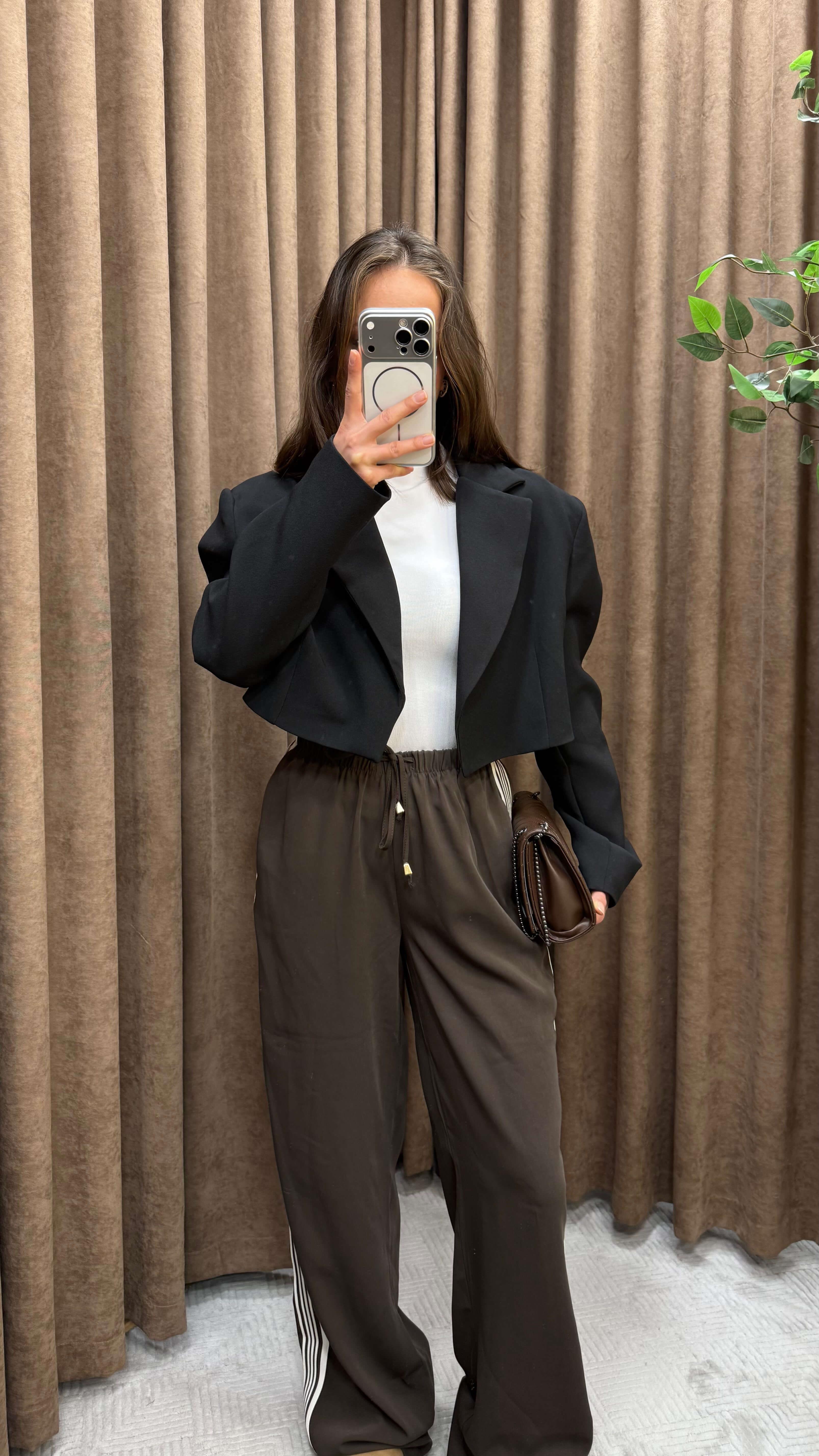 VATKALI CROP BLAZER CEKET-SİYAH