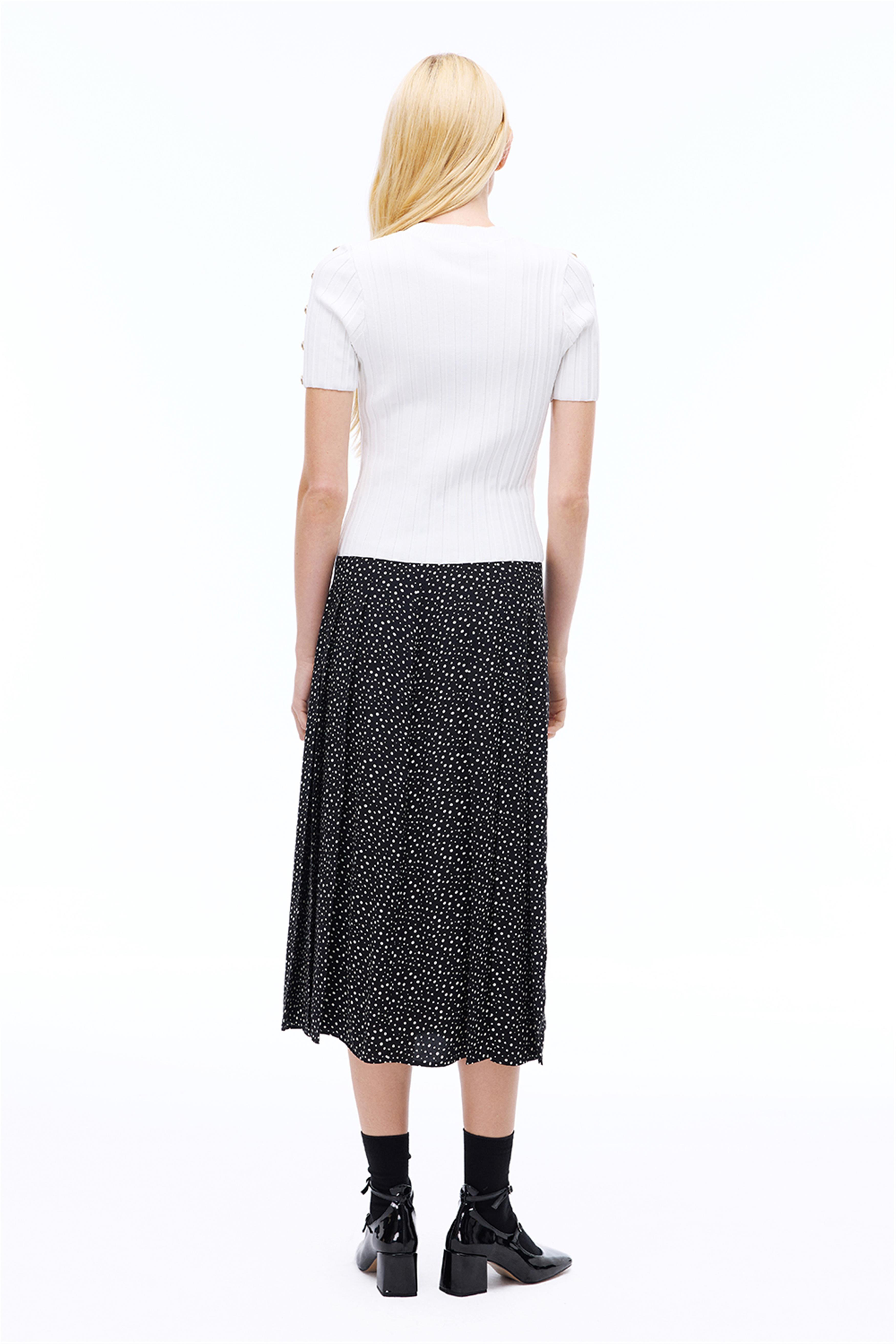 Abels Regular Fit Puantiye Desen Midi Boy Sıyah beyaz Etek