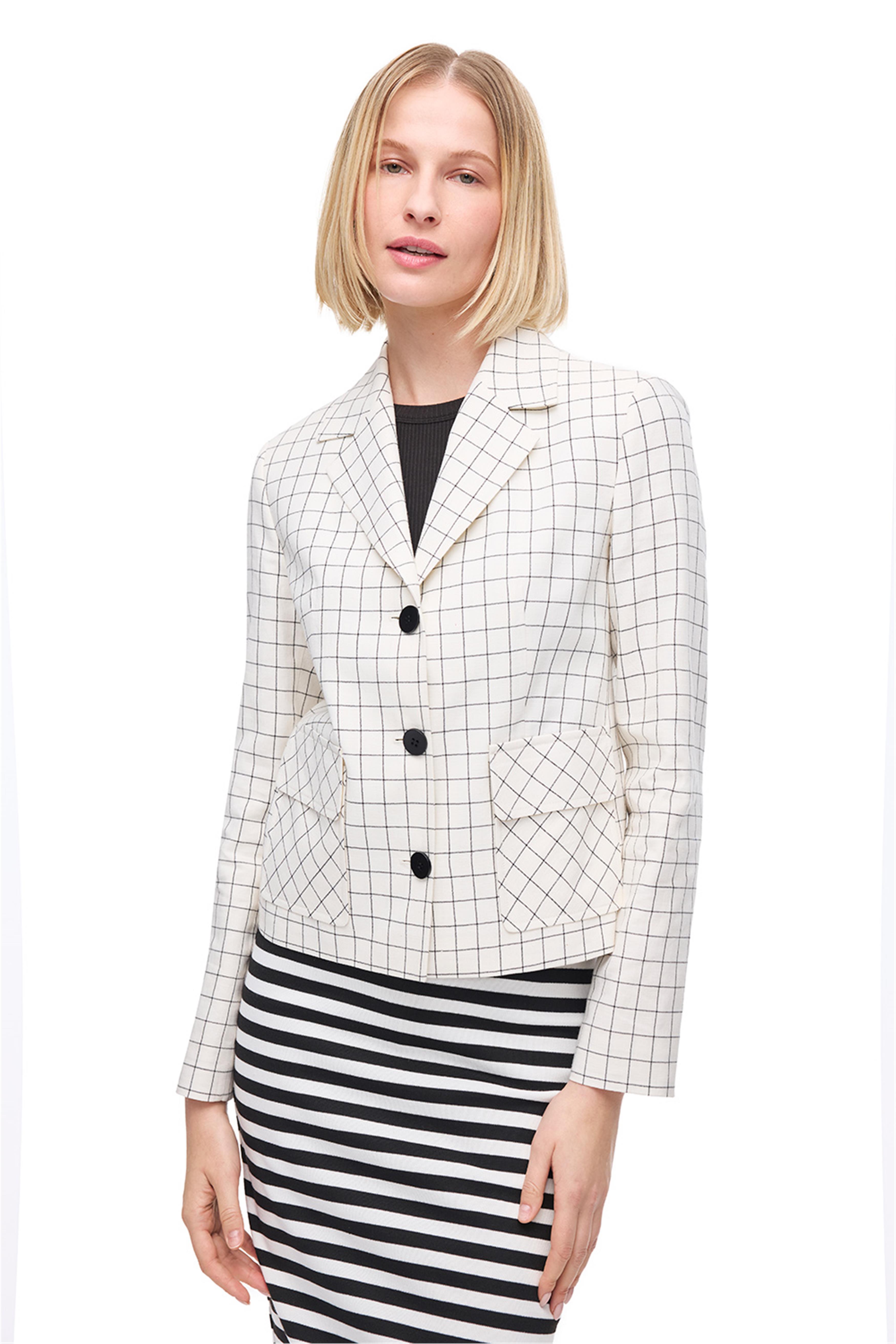 Açık Bej Ekose Desenli Ceket