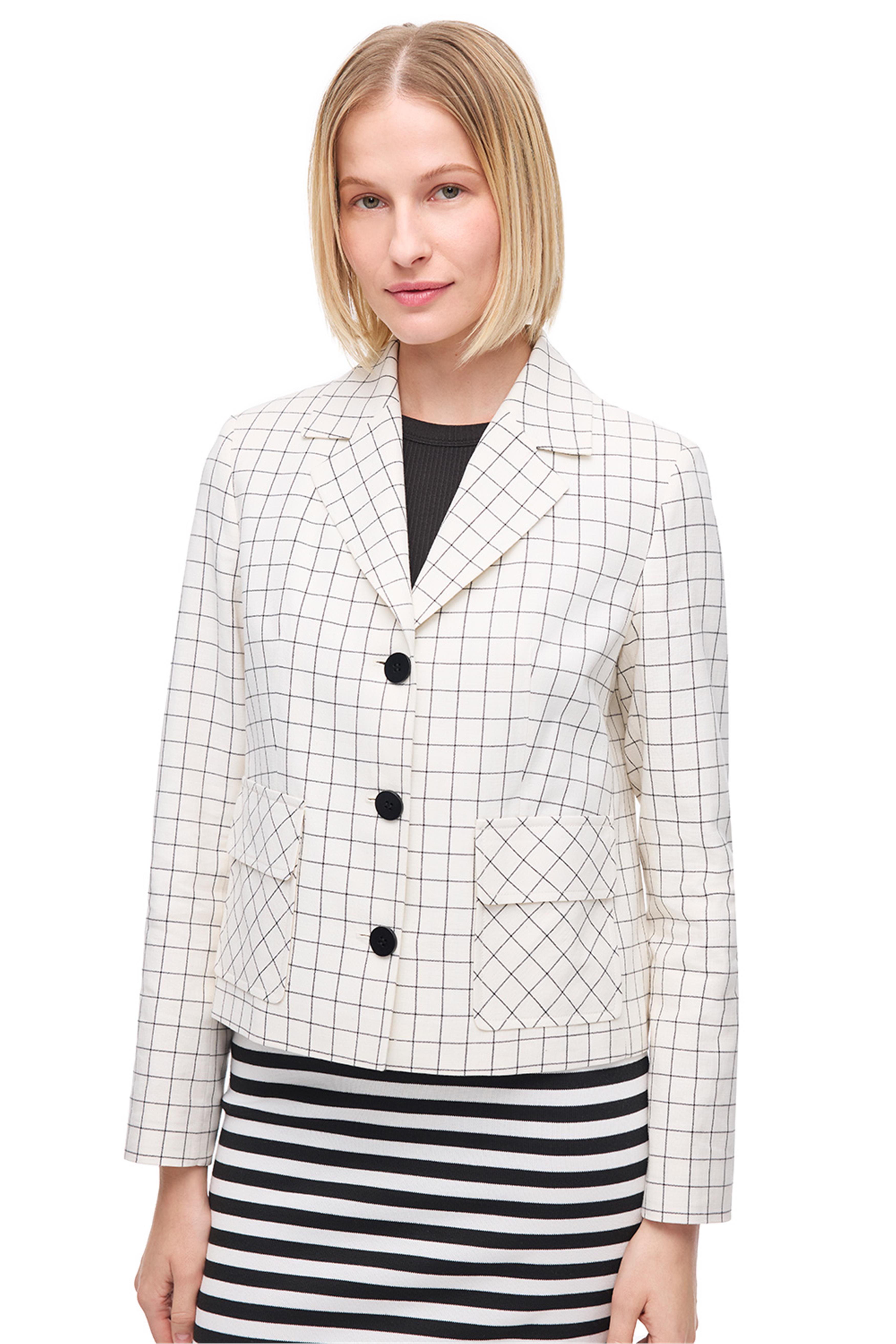 Açık Bej Ekose Desenli Ceket