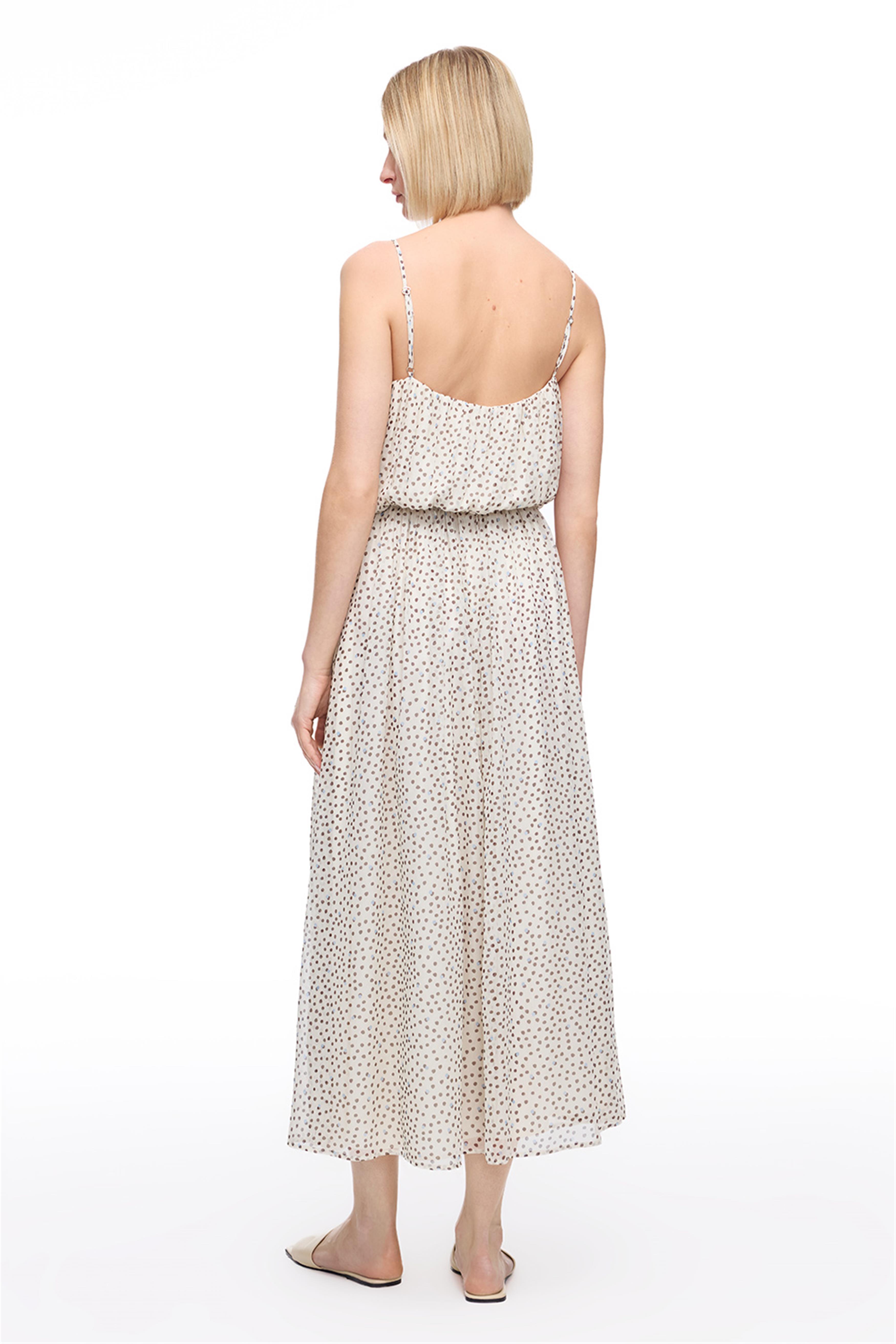 Açık Bej Fidos Regular Fit Puantiyeli Uzun Boy Elbise