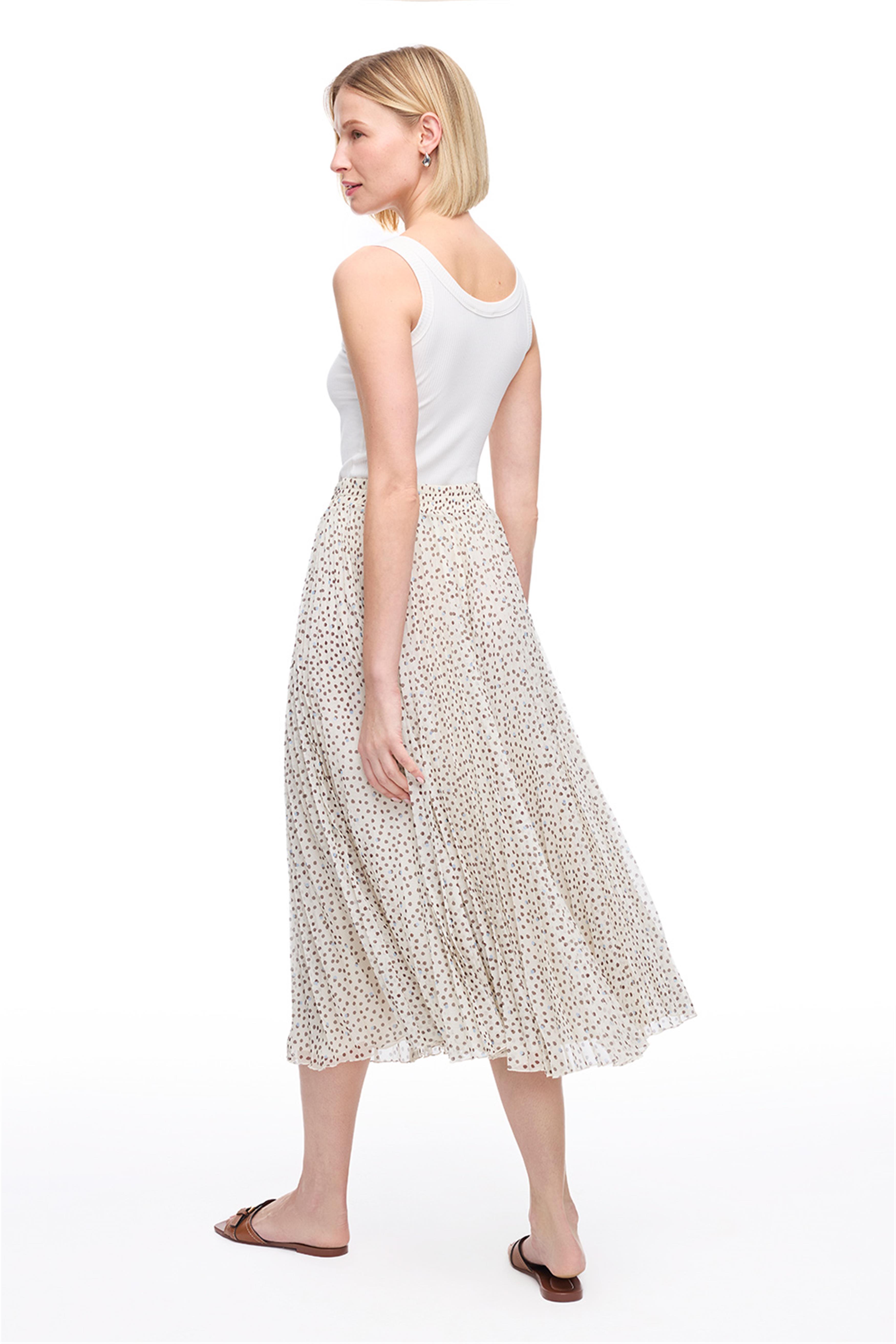 Açık Bej Fidos Regular Fit Yüksek Bel Diz Boy Etek