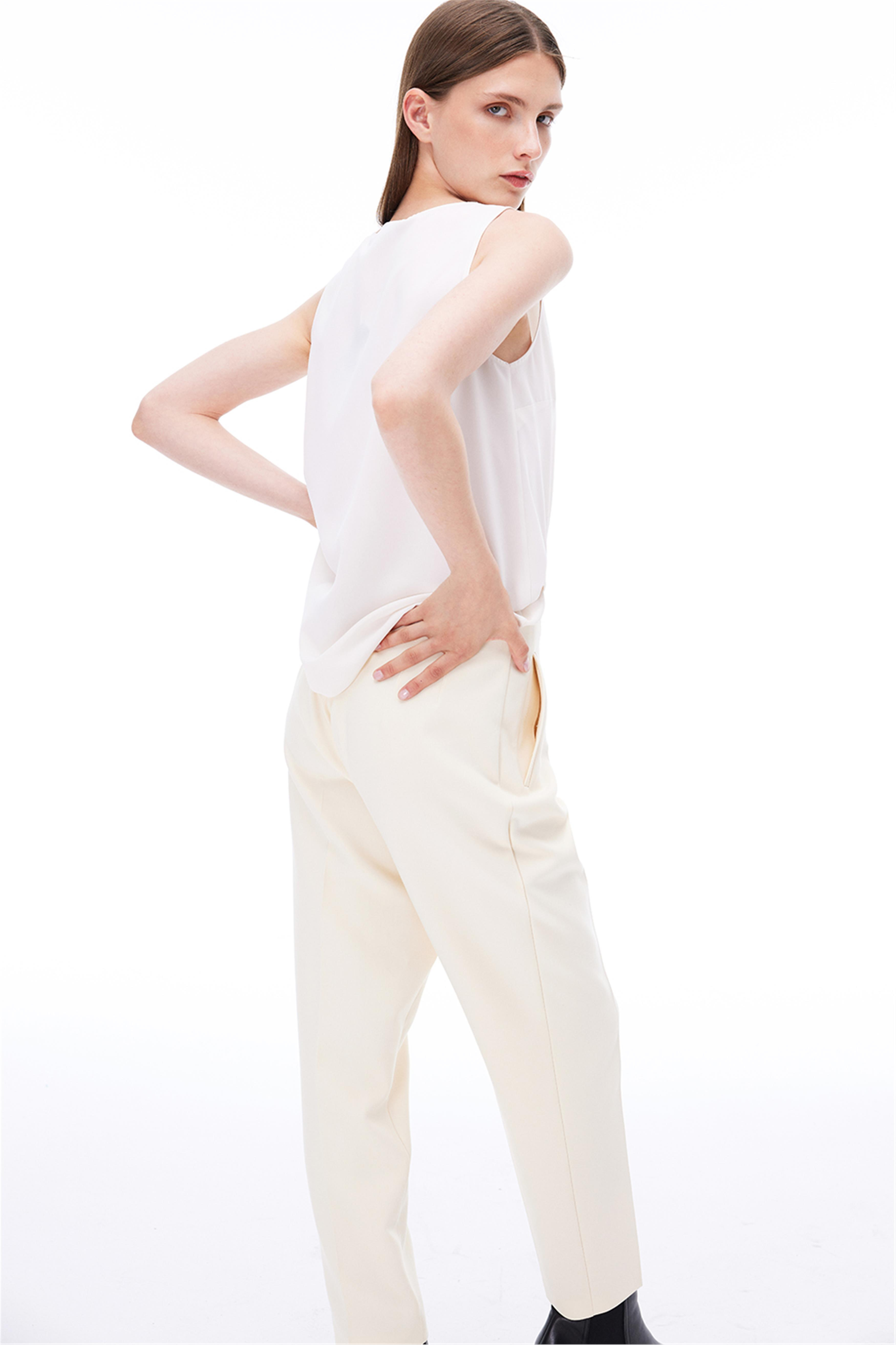 Açık Bej Yüksek Bel Dar Paça Pantolon