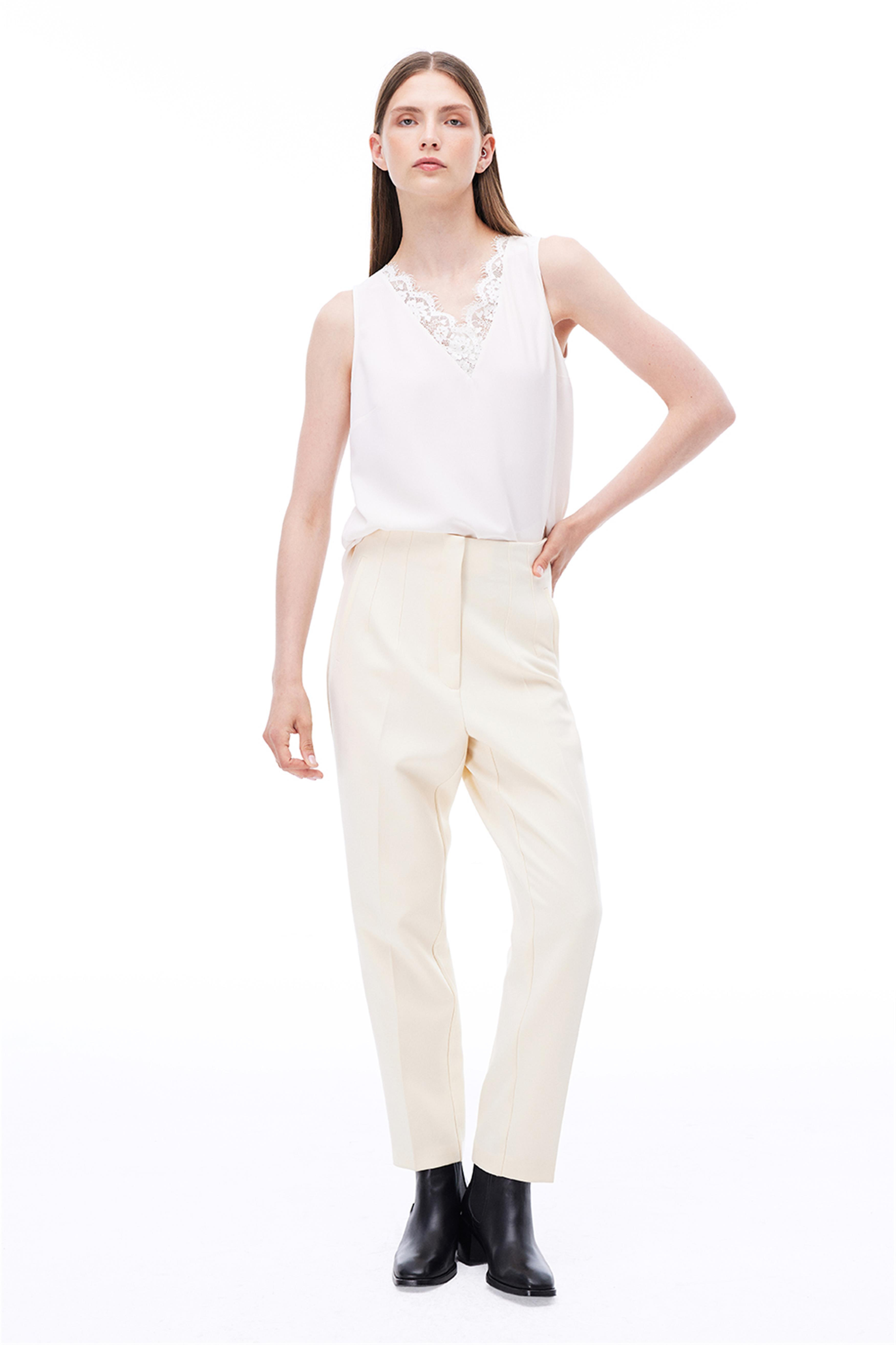 Açık Bej Yüksek Bel Dar Paça Pantolon