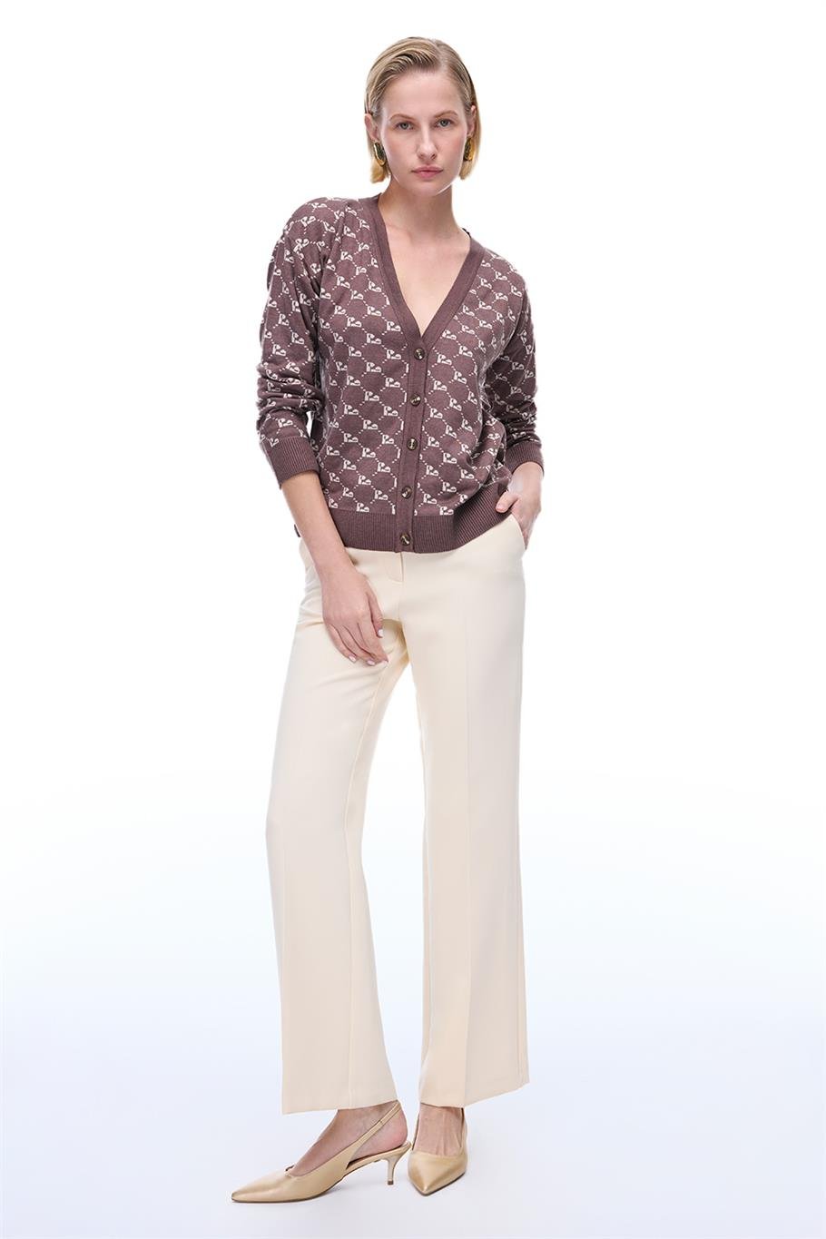 Açık Bej Yüksek Bel Slim Fit Dar Paça Pantolon