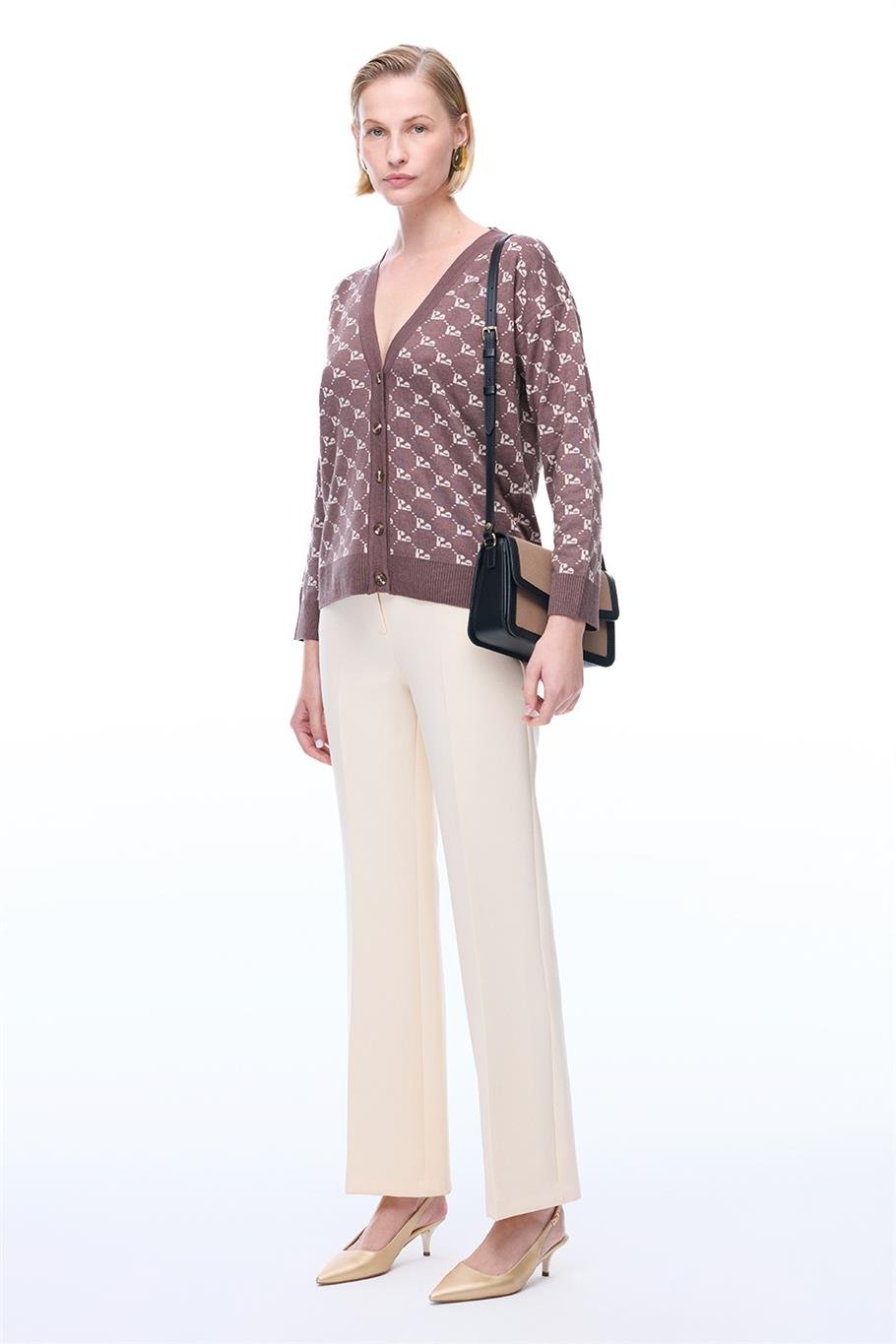 Açık Bej Yüksek Bel Slim Fit Dar Paça Pantolon