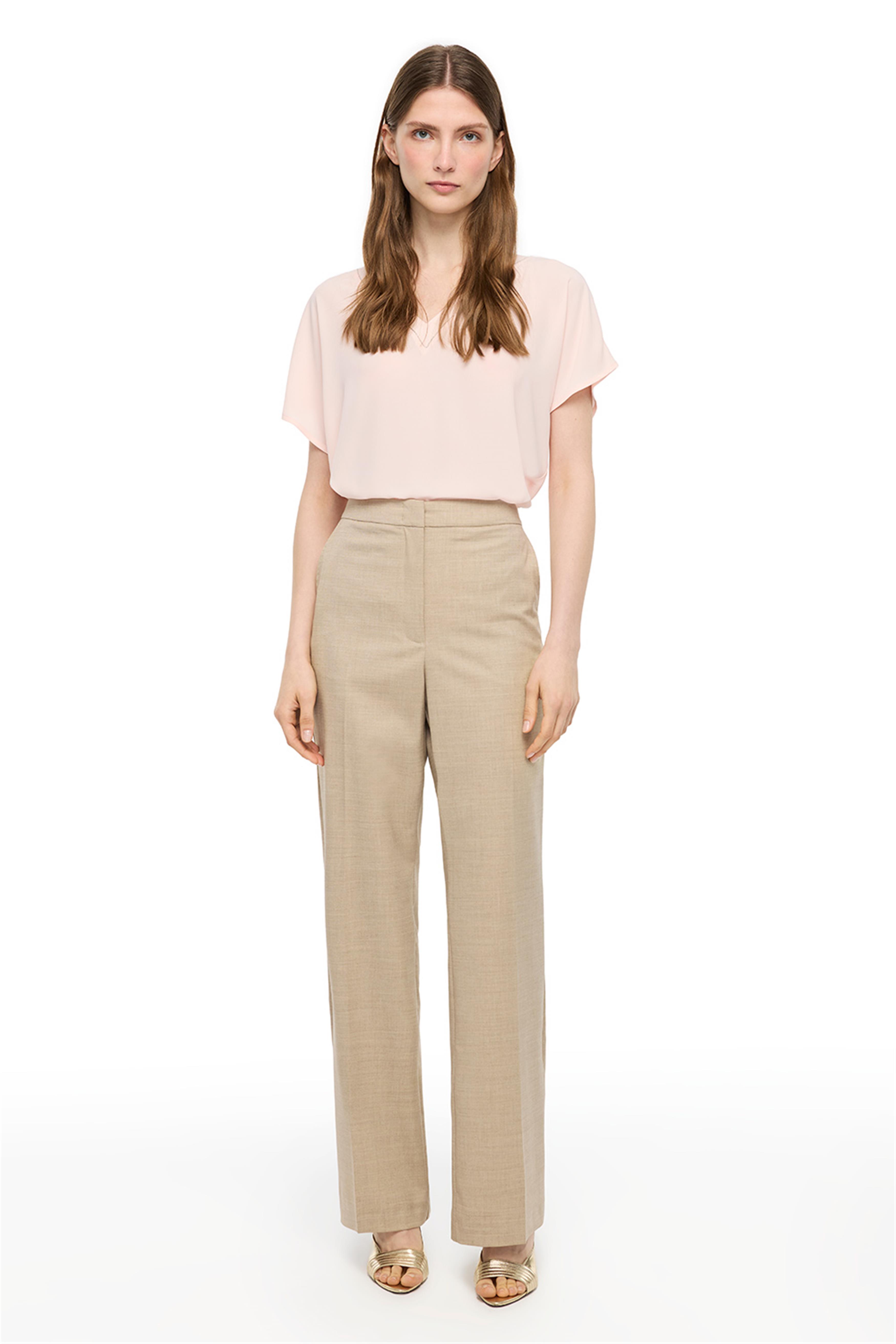 Açık Deve Tüyü Yüksek Bel Straight Leg Karışımlı Pantolon