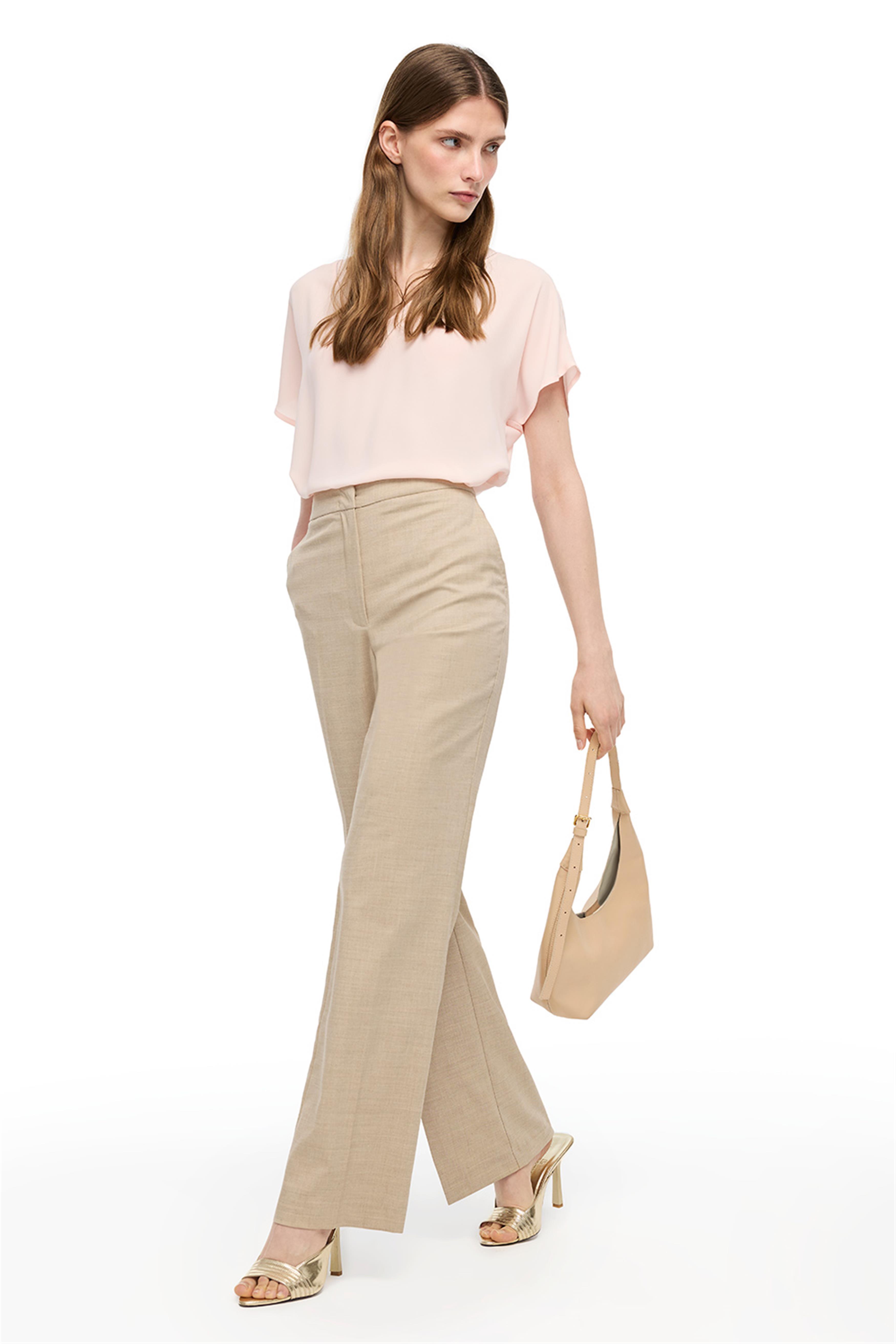 Açık Deve Tüyü Yüksek Bel Straight Leg Karışımlı Pantolon