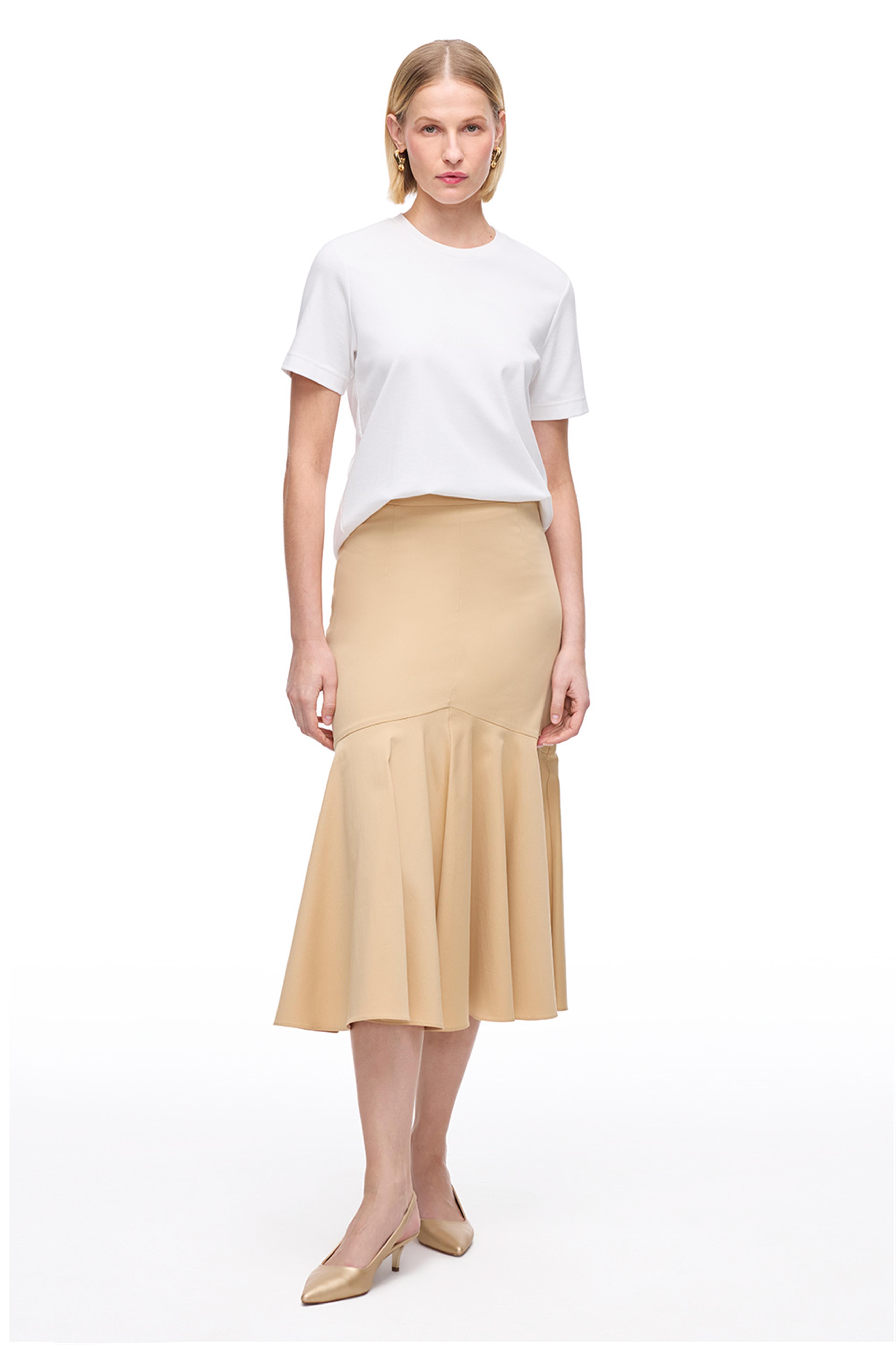 Açık Devetüğü Fermuarlı Midi Pamuklu Etek