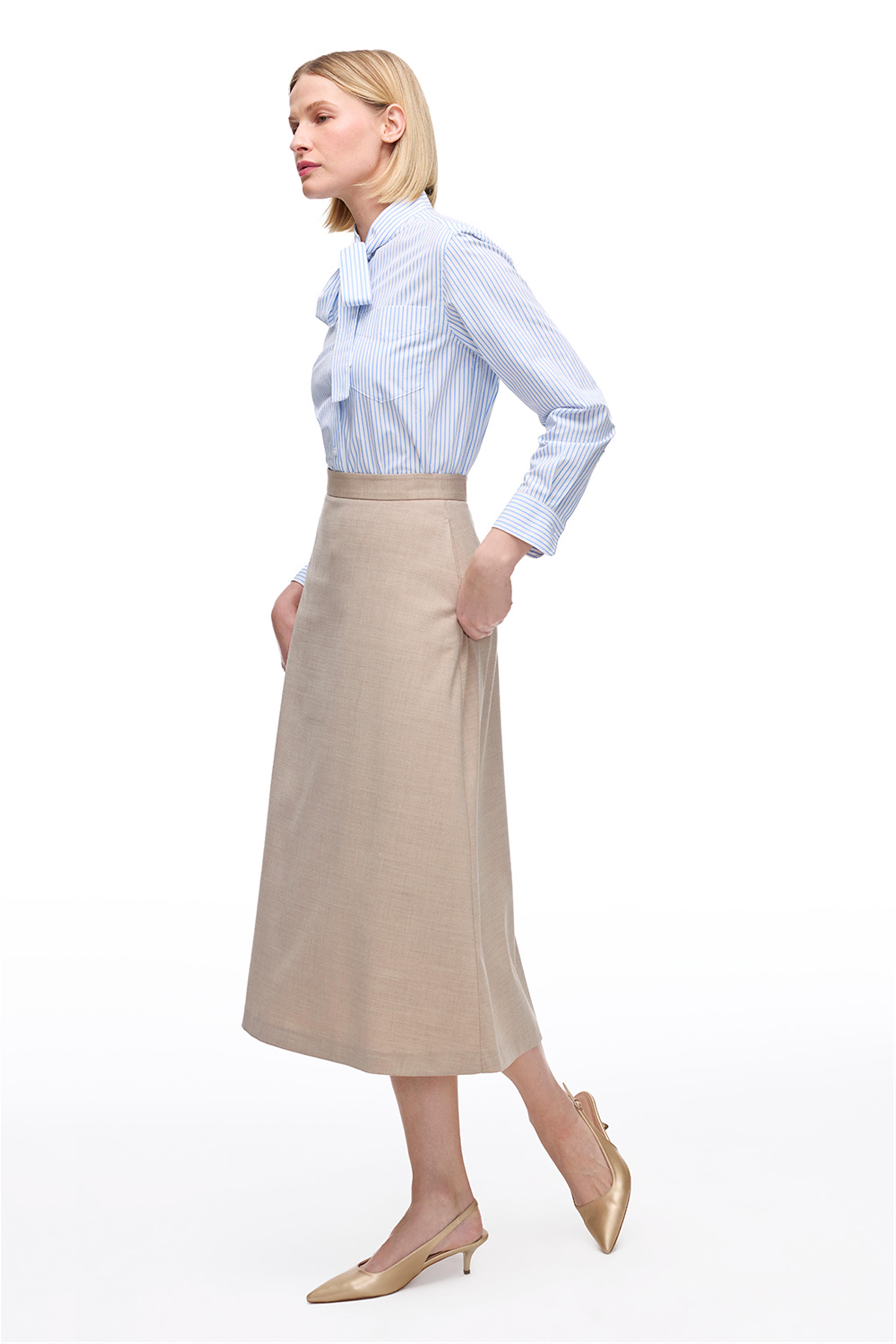 Açık Devetüyü Yüksek Bel Midi Etek