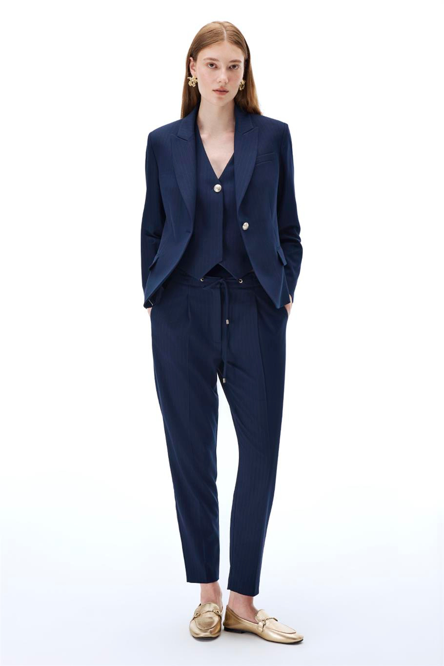 Actors Slim Fit Kısa Boy Takma Kol Ceket Yaka Lacivert Ceket