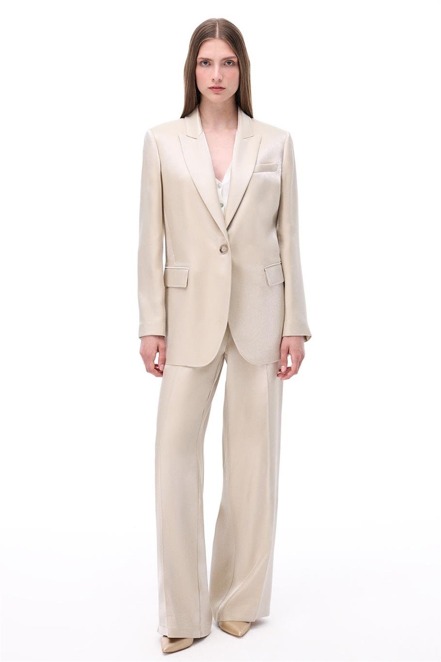 Adityas Regular Fit Diz Boy Düşük Kollu Ceket Yaka Bej Ceket