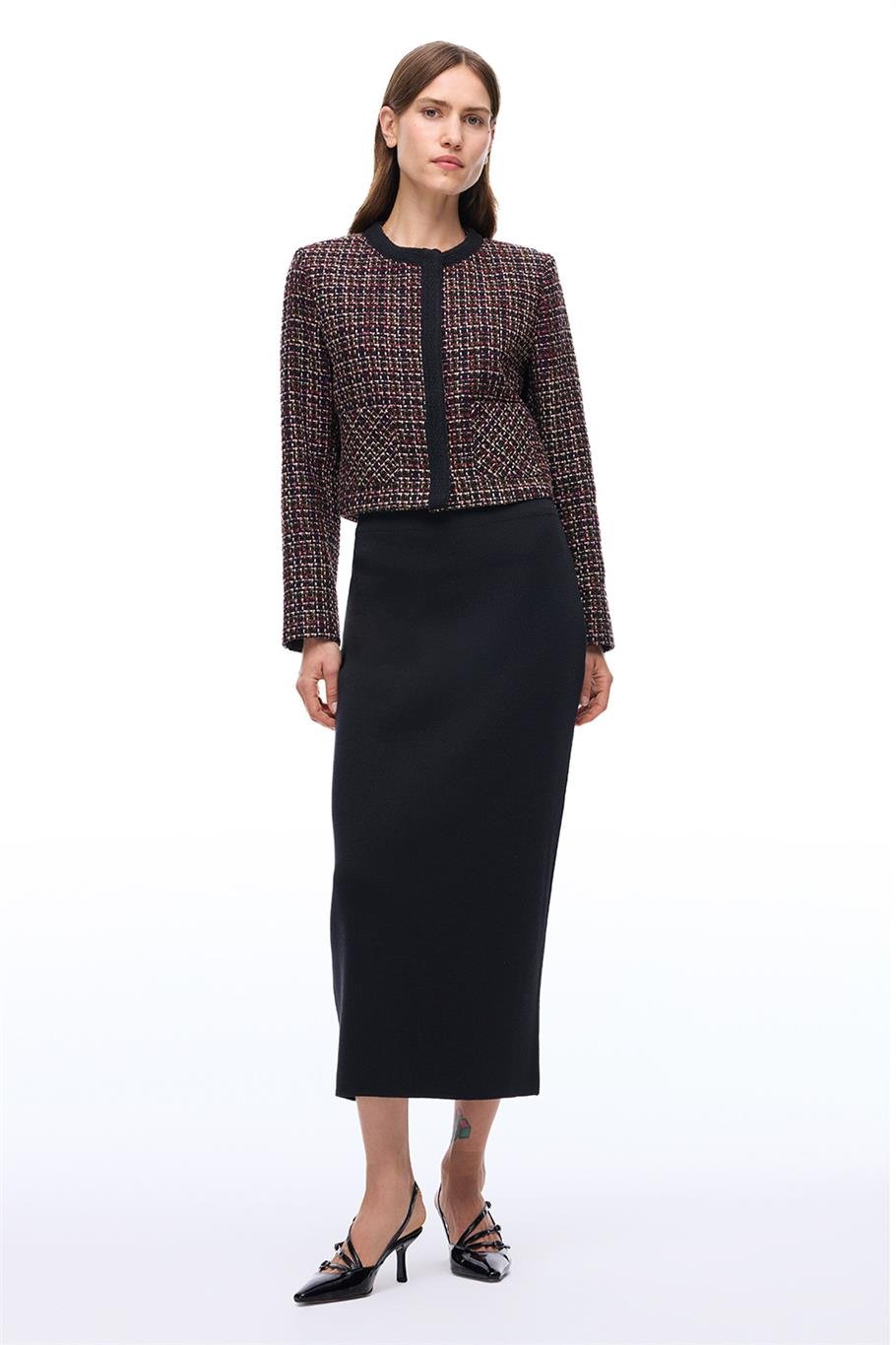 Aidias Regular Fit Kısa Boy Takma Kol Bisiklet Yaka Siyah Ceket