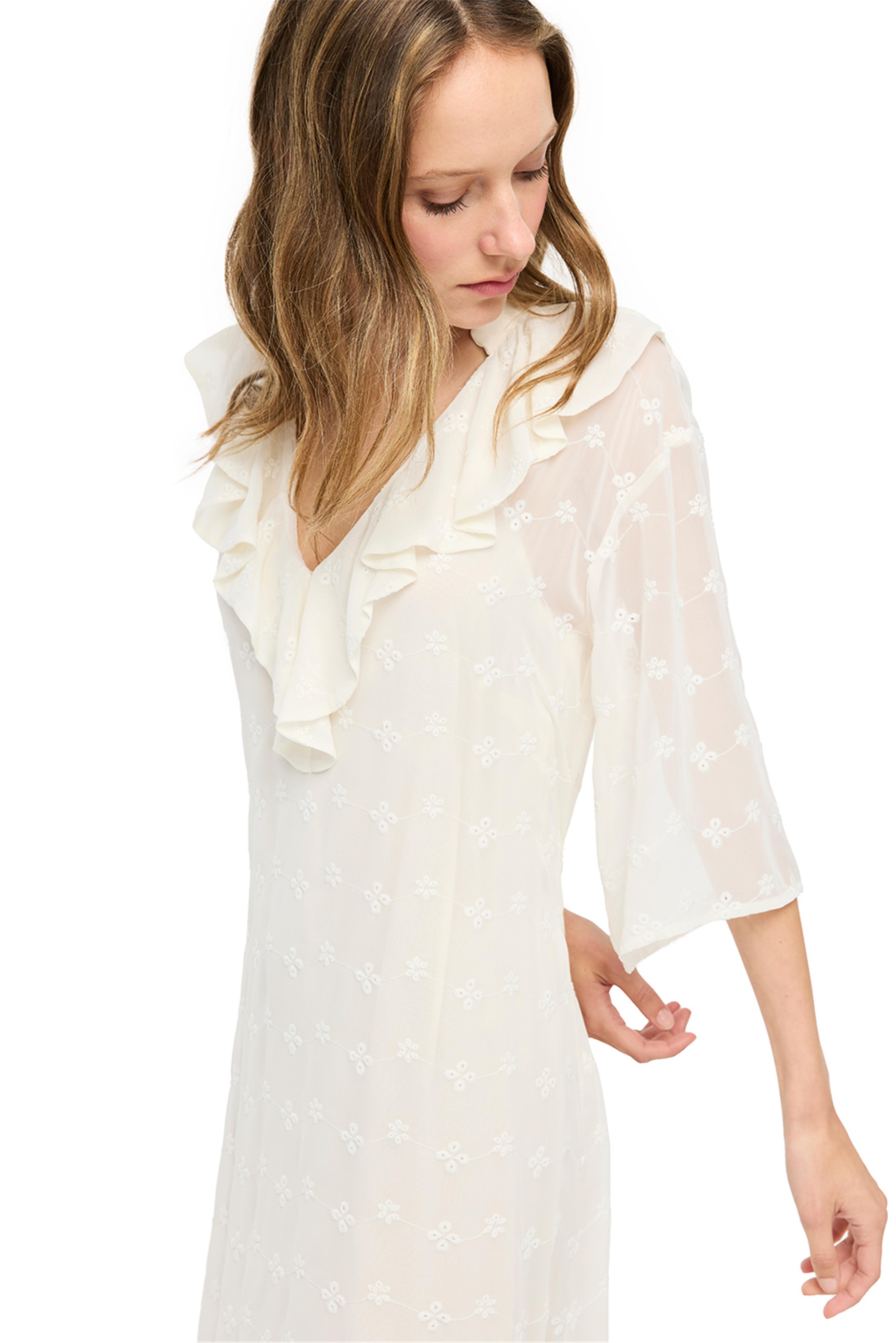 Akilas Regular Fit Düşük Kollu V-Yaka Ekru Renk Elbise