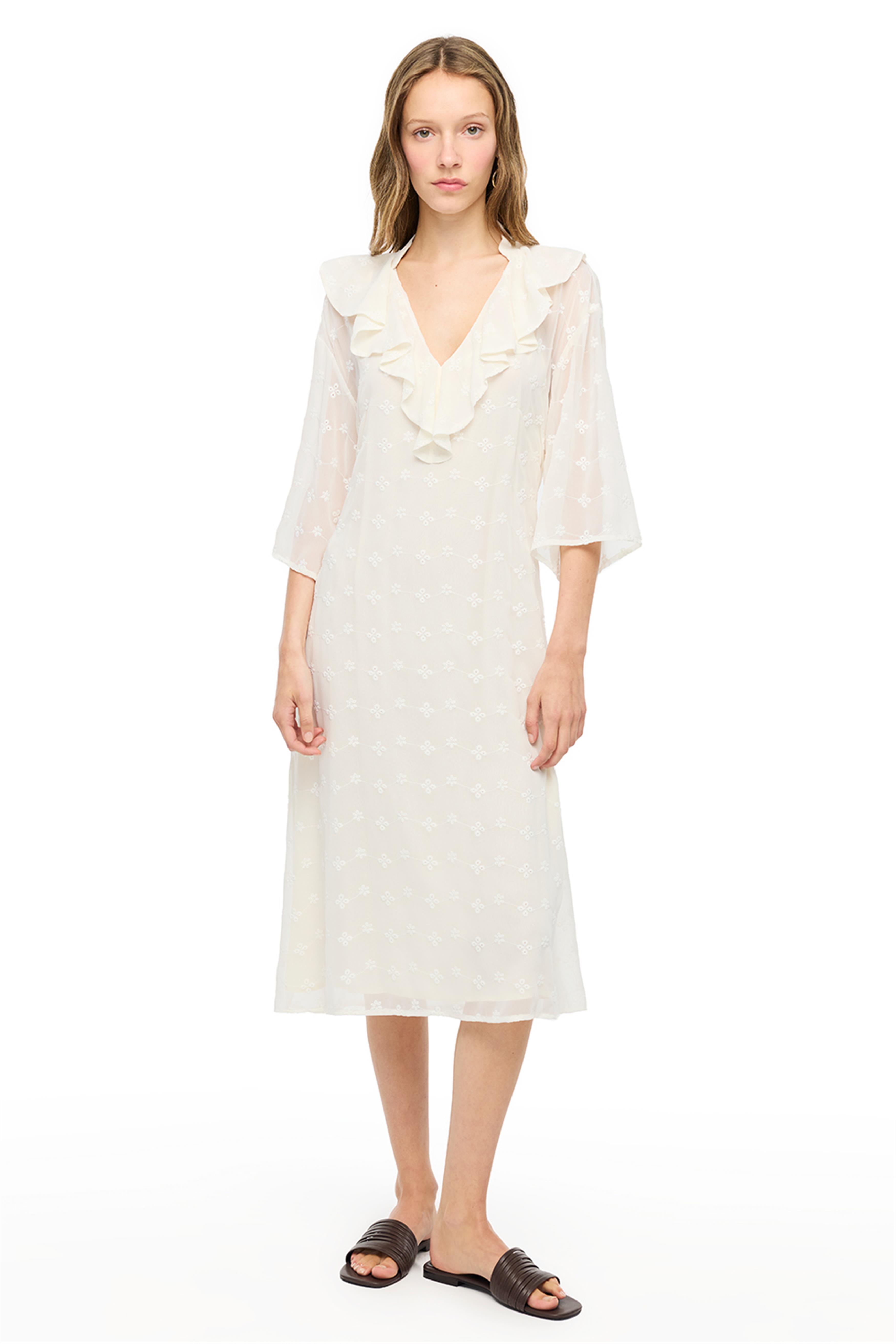 Akilas Regular Fit Düşük Kollu V-Yaka Ekru Renk Elbise