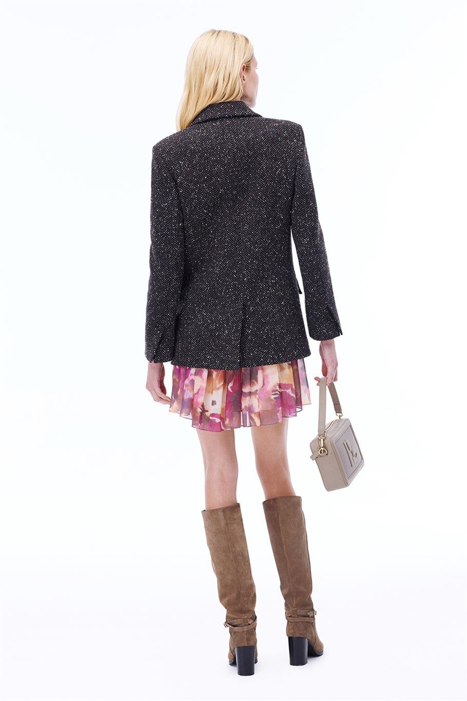 Albalis Rahat Kalıp Standart Boy Düşük Kollu Ceket Yaka Siyah Ceket