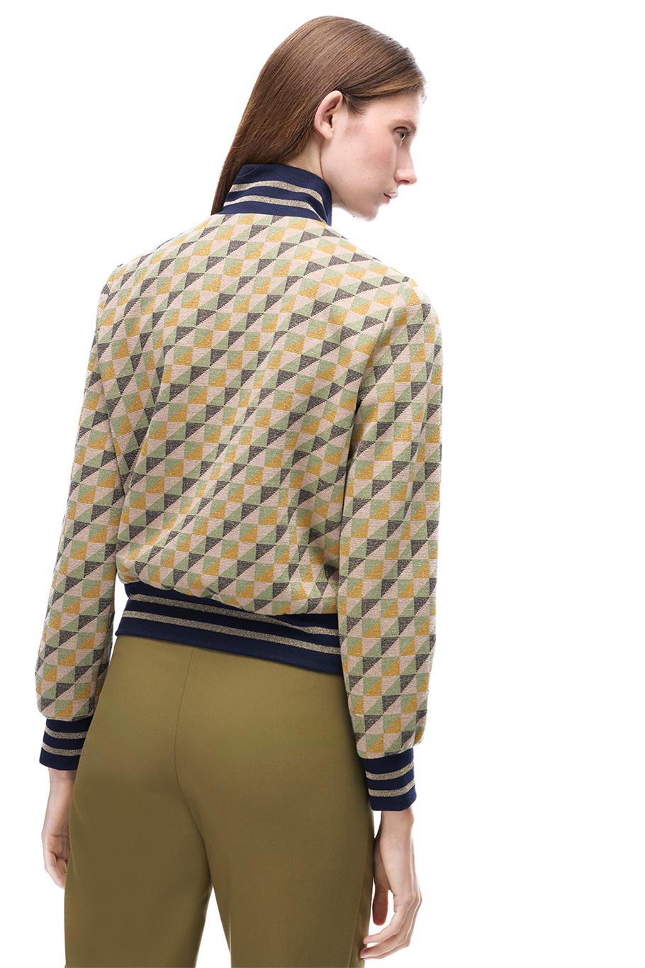 Alcors Slim Fit Geometrik Desen Standart Boy Takma Kol Yarım Dik Yaka Yesıl Mont